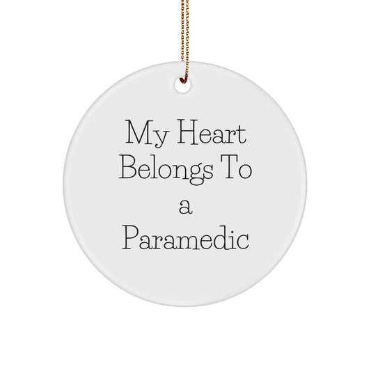 Rescue Worker Gifts: Funny Quote Circle Ornament, My Heart Belongs To A Rescue Worker, Unique Christmas Unique Gifts from Family to Rescue Worker Men - Image 1