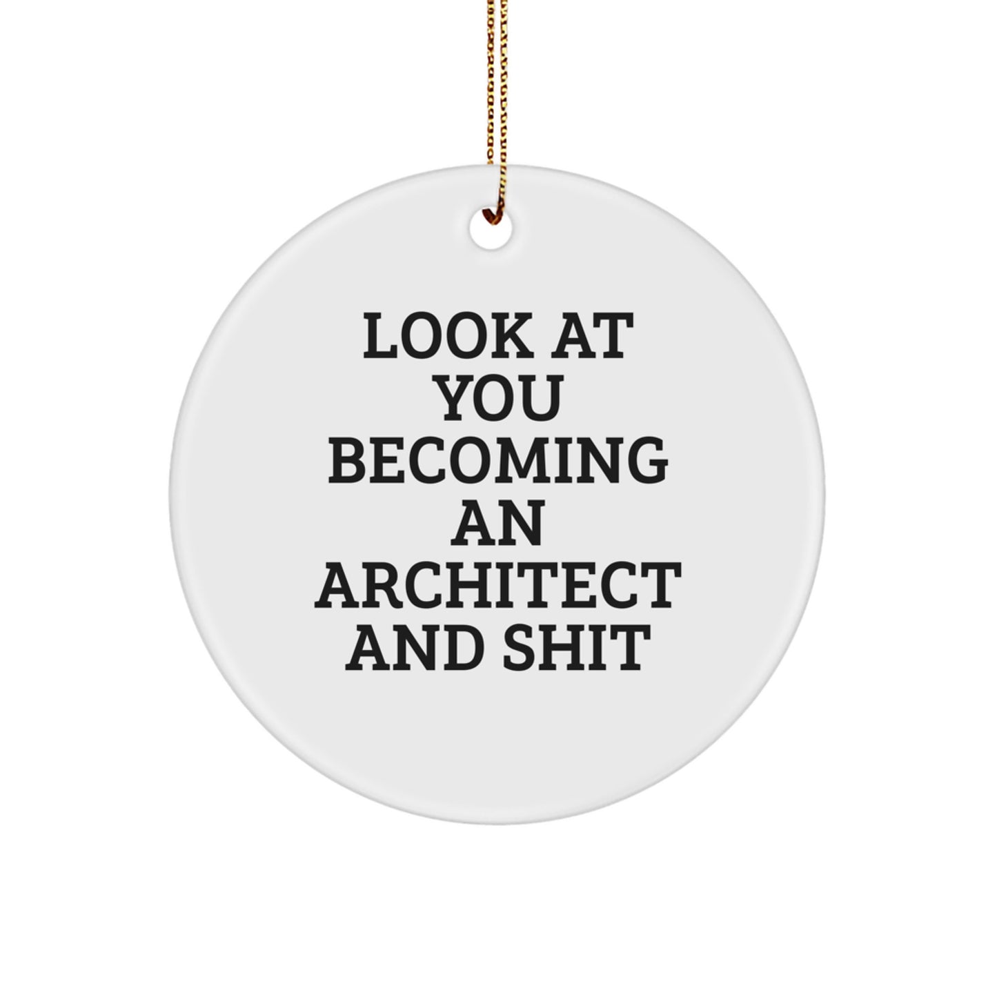 Funny Architect Gifts for Men - 'Look At You Becoming An Architect And Shit' Circle Ornament, White, Christmas Unique Presents from Friends or Family - Image 1