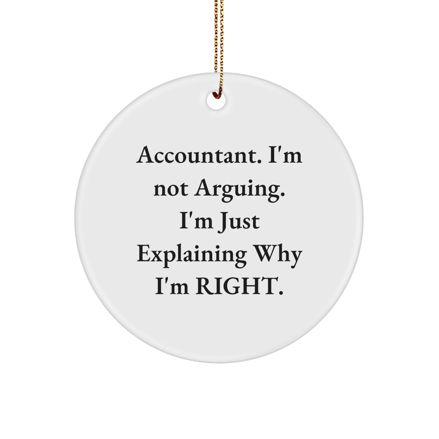Accountant Gifts from Friends, Funny Circle Ornament, 'I'm Not Arguing, I'm Just Explaining Why I'm Right' Quote, Christmas Unique Gifts - Image 1