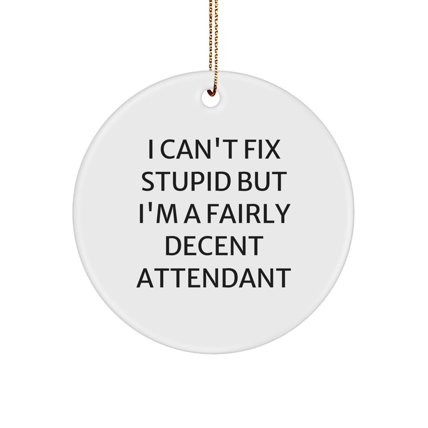 Christmas Attendant Gifts from Friends and Family - I Can't Fix Stupid But I'm A Fairly Decent Attendant Circle Ornament - Image 1