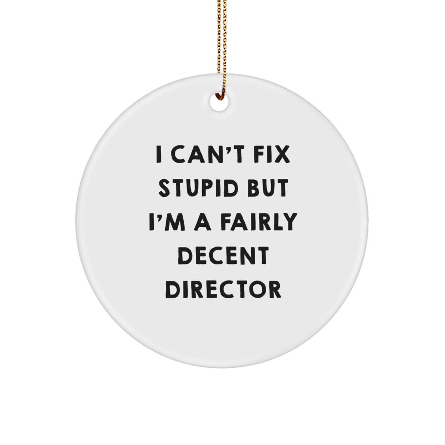 Funny Director Gifts from Friends for Christmas - I Can't Fix Stupid But I'm A Fairly Decent Circle Ornament, White, 2.75 - Image 1