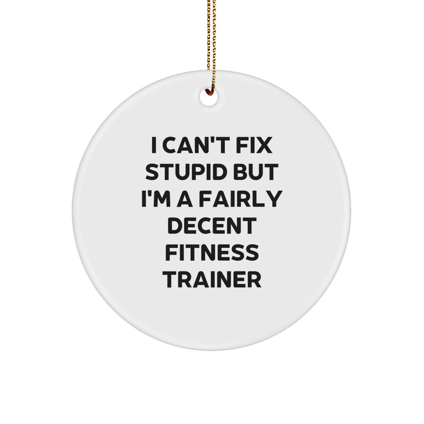 Funny Fitness Trainer Circle Ornament Gifts from Friends - I Can't Fix Stupid But I'm A Fairly Decent Fitness Trainer, Gifts for Fitness Trainers - Image 1