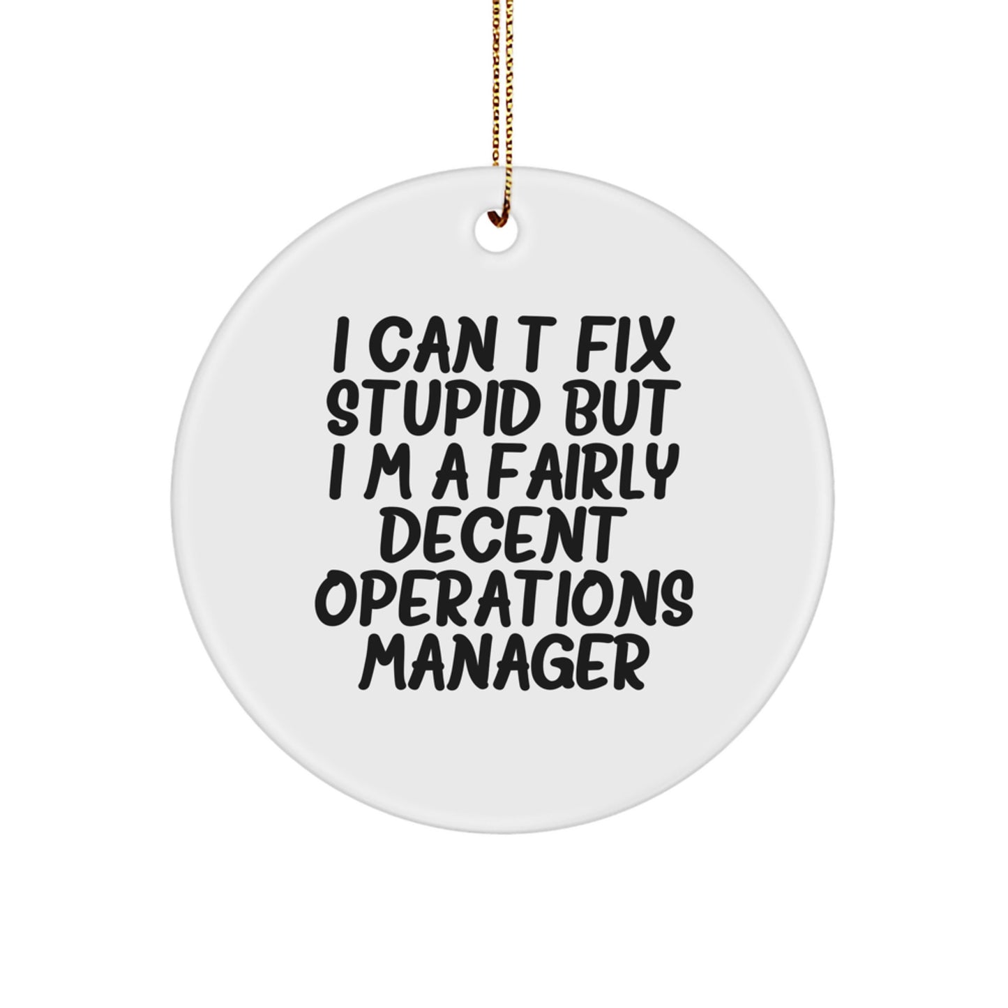 Funny Operations Manager Gifts for Christmas - 'I Can't Fix Stupid' Circle Ornament Gifts from Friends or Family - Image 1
