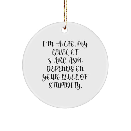 CFO Funny Circle Ornament Gifts from Friends to I'm A CFO, My Level Of Sarcasm Depends On Your Level Of Stupidity. Christmas Unique Gifts for CFO - Image 1