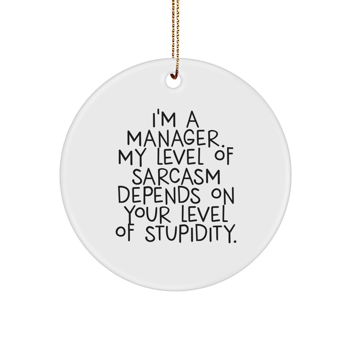 Funny Manager Gifts from Friends, Manager Circle Ornament, I'm A Manager. My Level Of Sarcasm Depends On Your Level Of Stupidity., Christmas Unique Gifts for Managers - Image 1