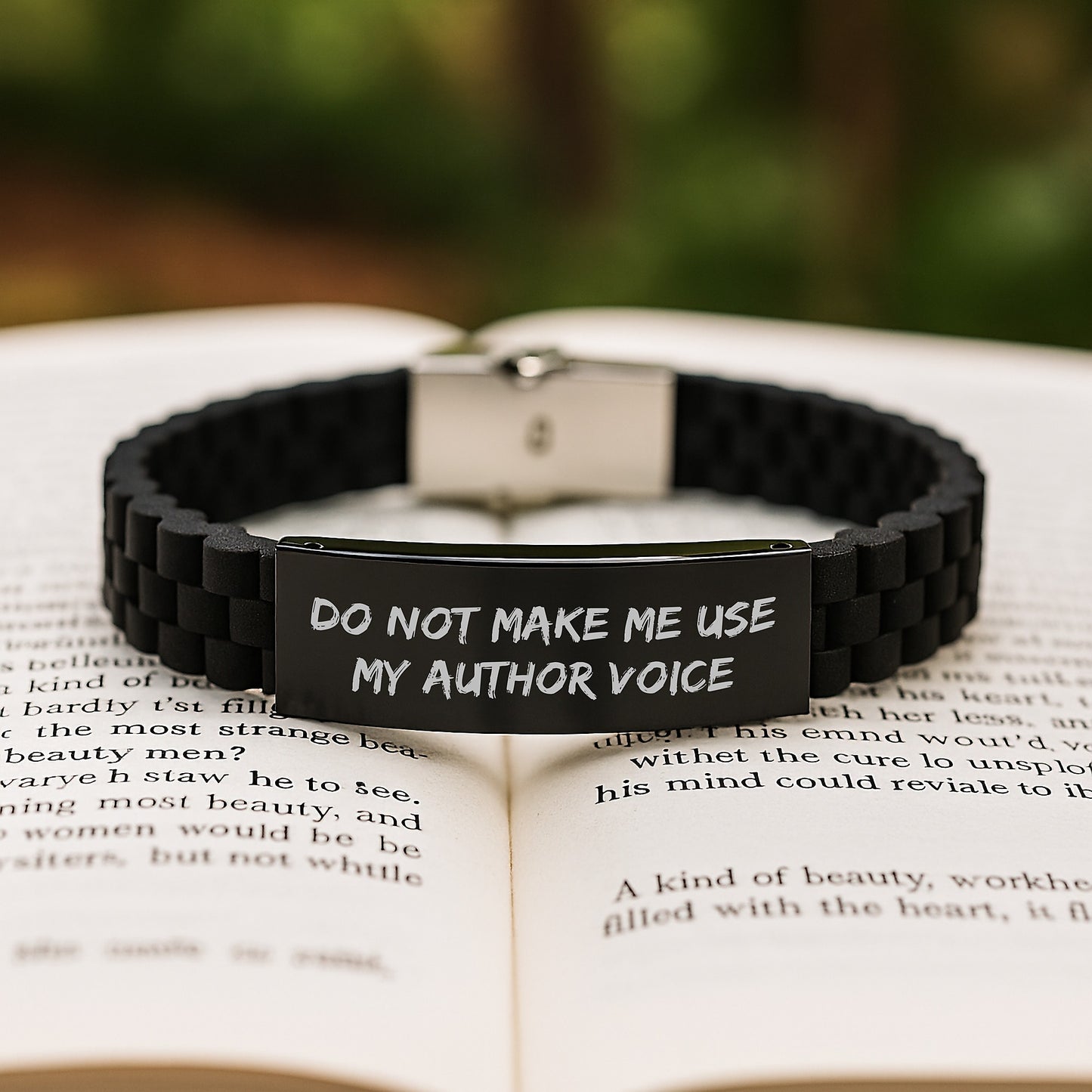 Author Inspirational Funny Gifts from Friends to Author Glide lock Clasp Silicone Black Stainless Steel Adjustable 9.05-inch Graduation Unique - Image 2