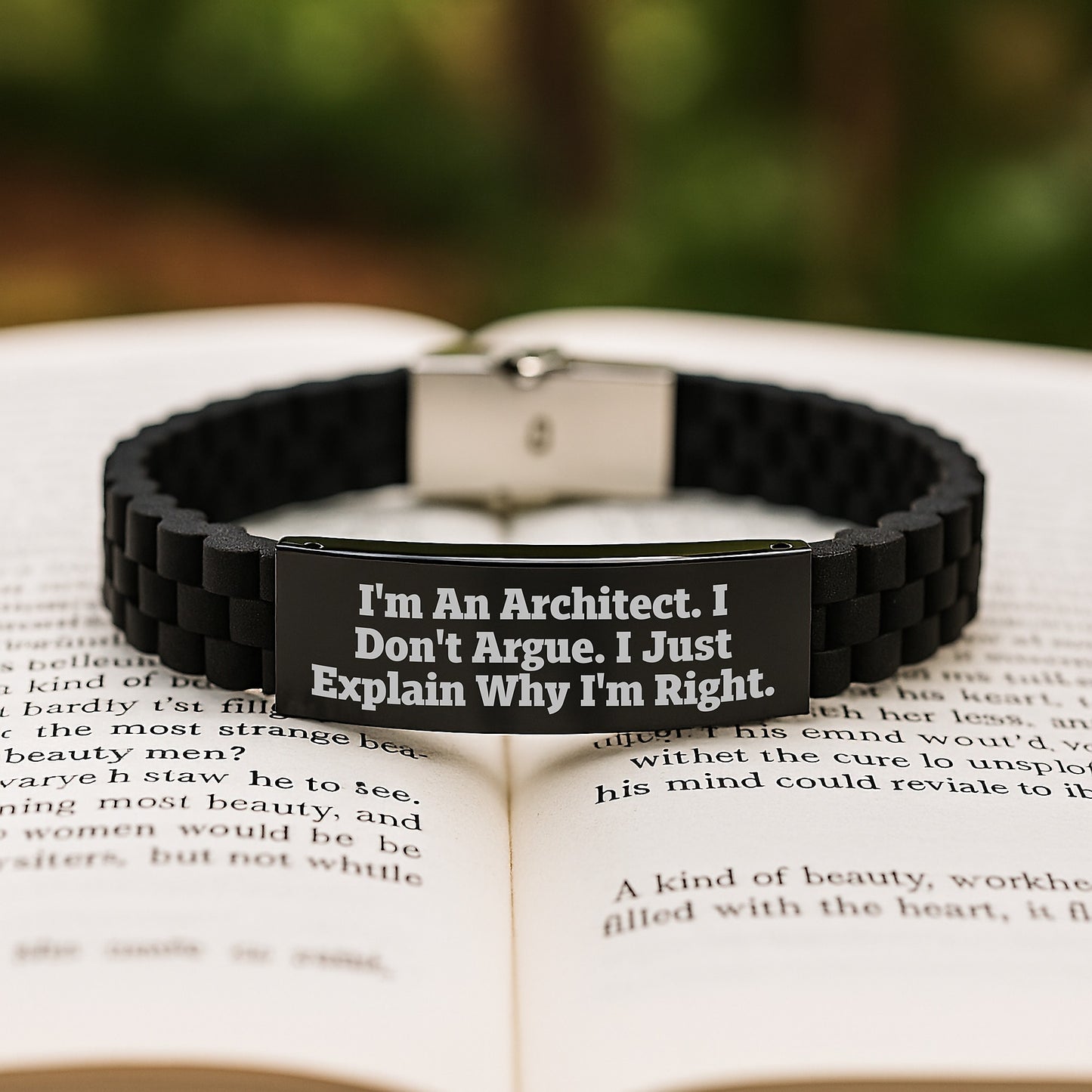 Architect Humor Gifts for Men, I'm An Architect. I Don't Argue. I Just Explain Why I'm Right. Glide lock Clasp Black Stainless Steel Silicone Adjustable Graduation Unique Gifts from Friends - Image 2