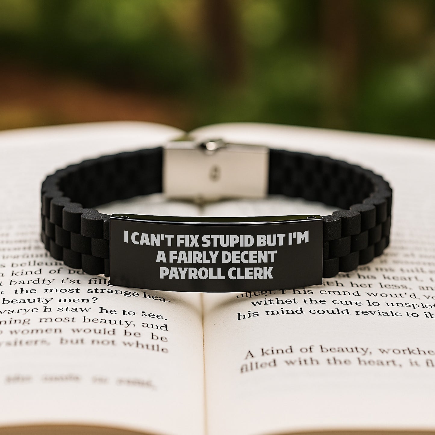 Payroll Clerk Humor Gifts for Men, I Can't Fix Stupid But I'm A Fairly Decent Payroll Clerk Glide lock Clasp Bracelet, Black Stainless Steel, Adjustable Graduation Unique Gifts from Friends - Image 2