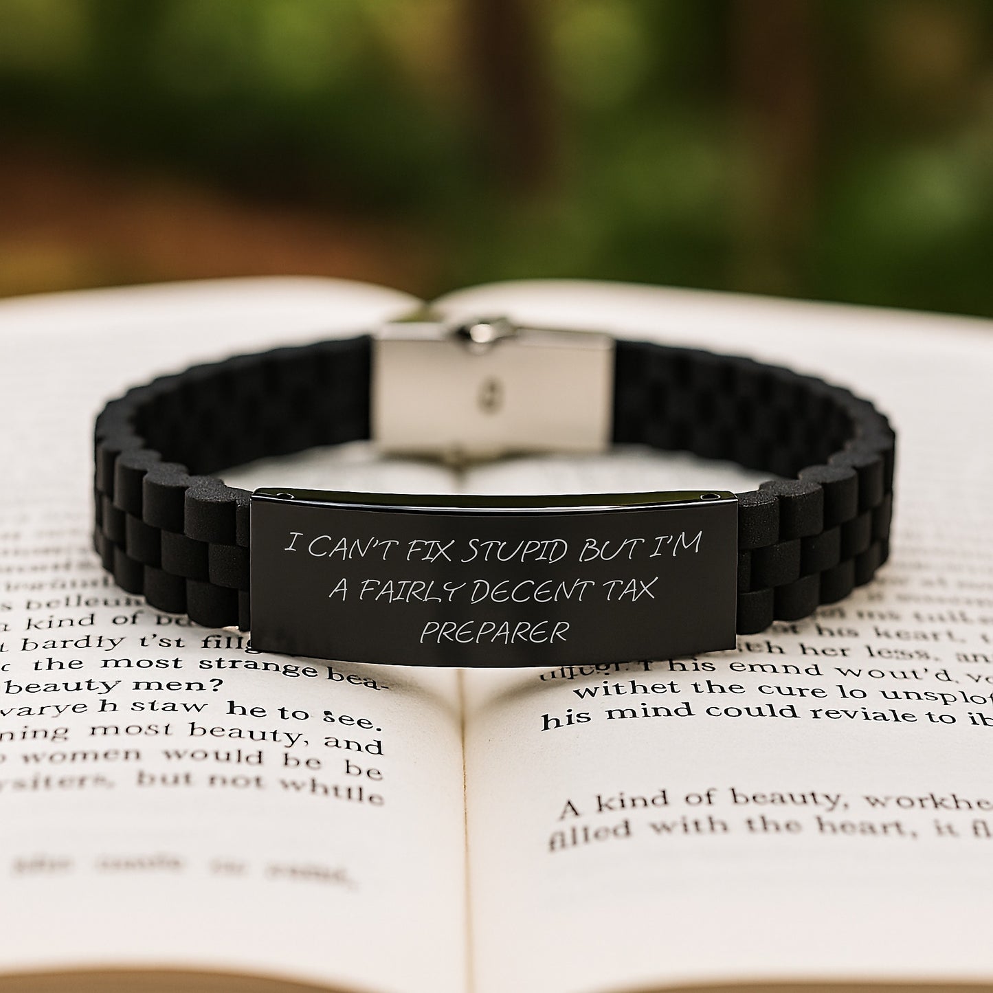 Funny Tax Preparer Gifts for Graduation - 'I Can't Fix Stupid But I'm A Fairly Decent Tax Preparer' Glide lock Clasp Bracelet, Gifts from Friends to Tax Preparer - Image 2