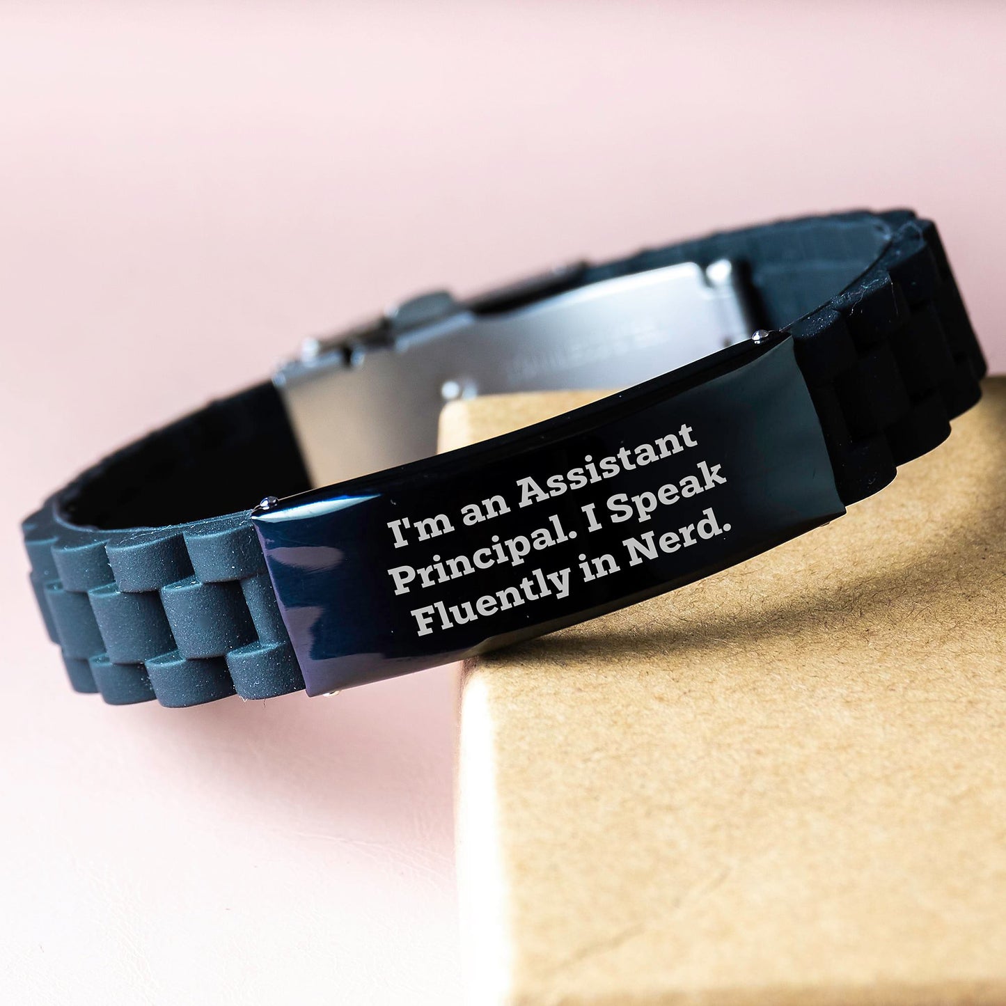 Funny Assistant Principal Quote Glide lock Clasp Gift for Men, Women, Coworkers, Family - Black Stainless Steel Silicone Adjustable Graduation Unique Gifts from Family - Image 3