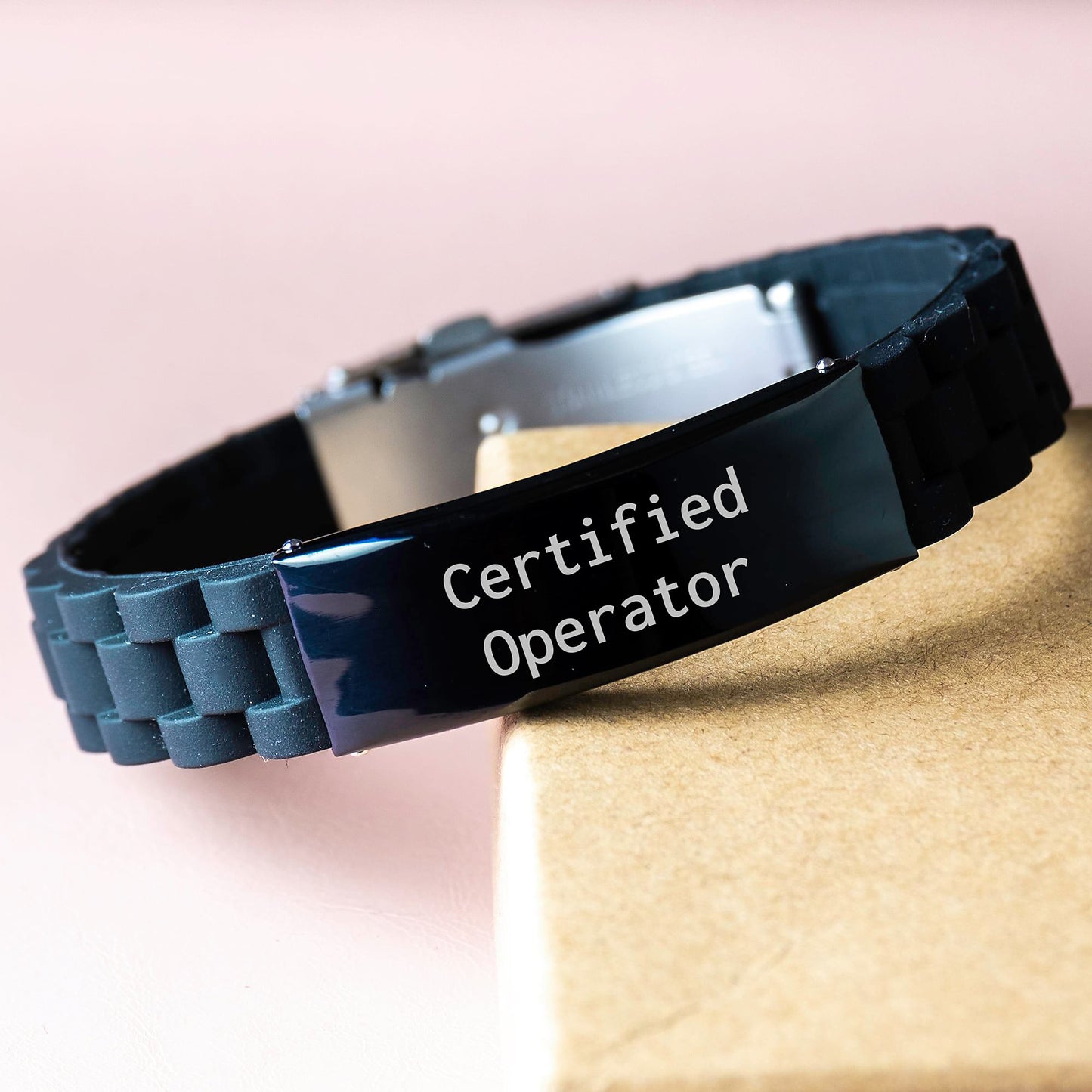 Operator Certified Gifts from Friends - Inspirational Glide lock Clasp Black Stainless Steel Silicone Adjustable Graduation Unique Gifts for Operator - Image 3