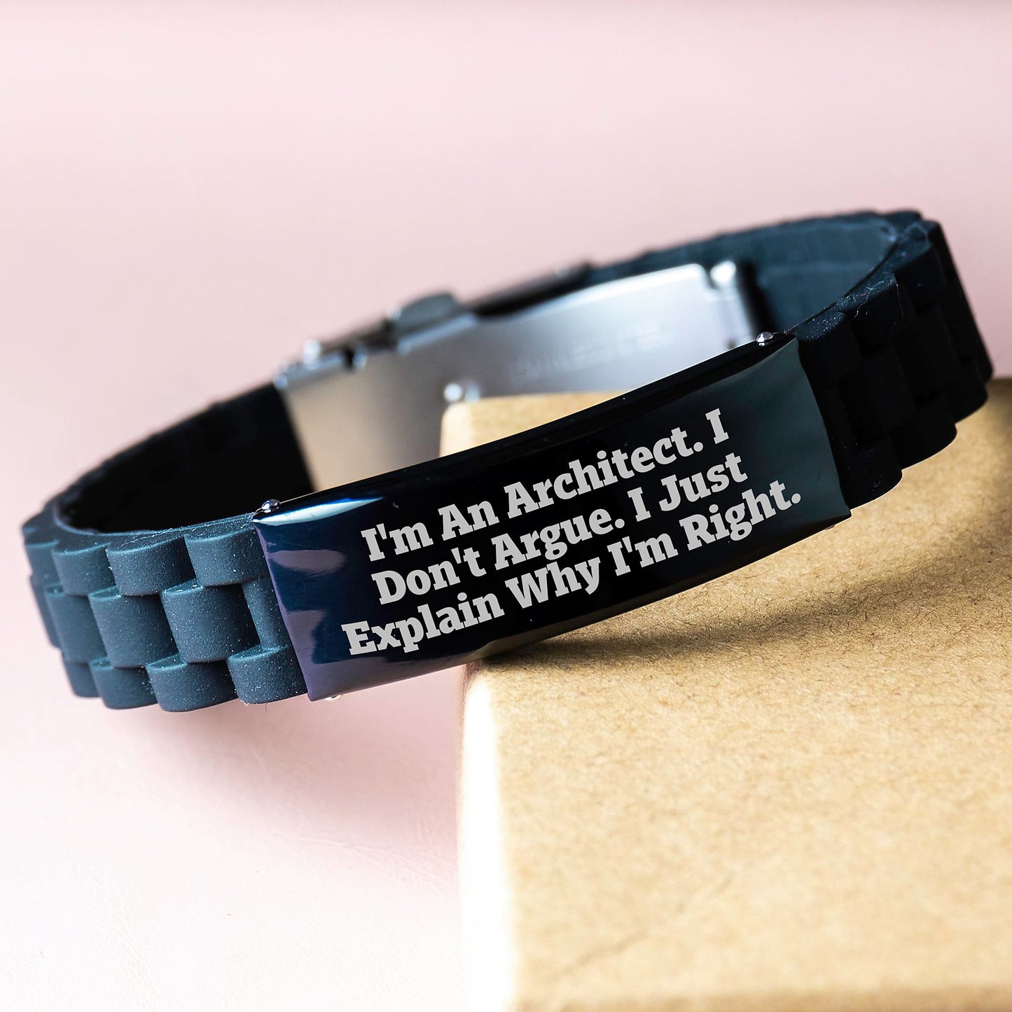 Architect Humor Gifts for Men, I'm An Architect. I Don't Argue. I Just Explain Why I'm Right. Glide lock Clasp Black Stainless Steel Silicone Adjustable Graduation Unique Gifts from Friends - Image 3