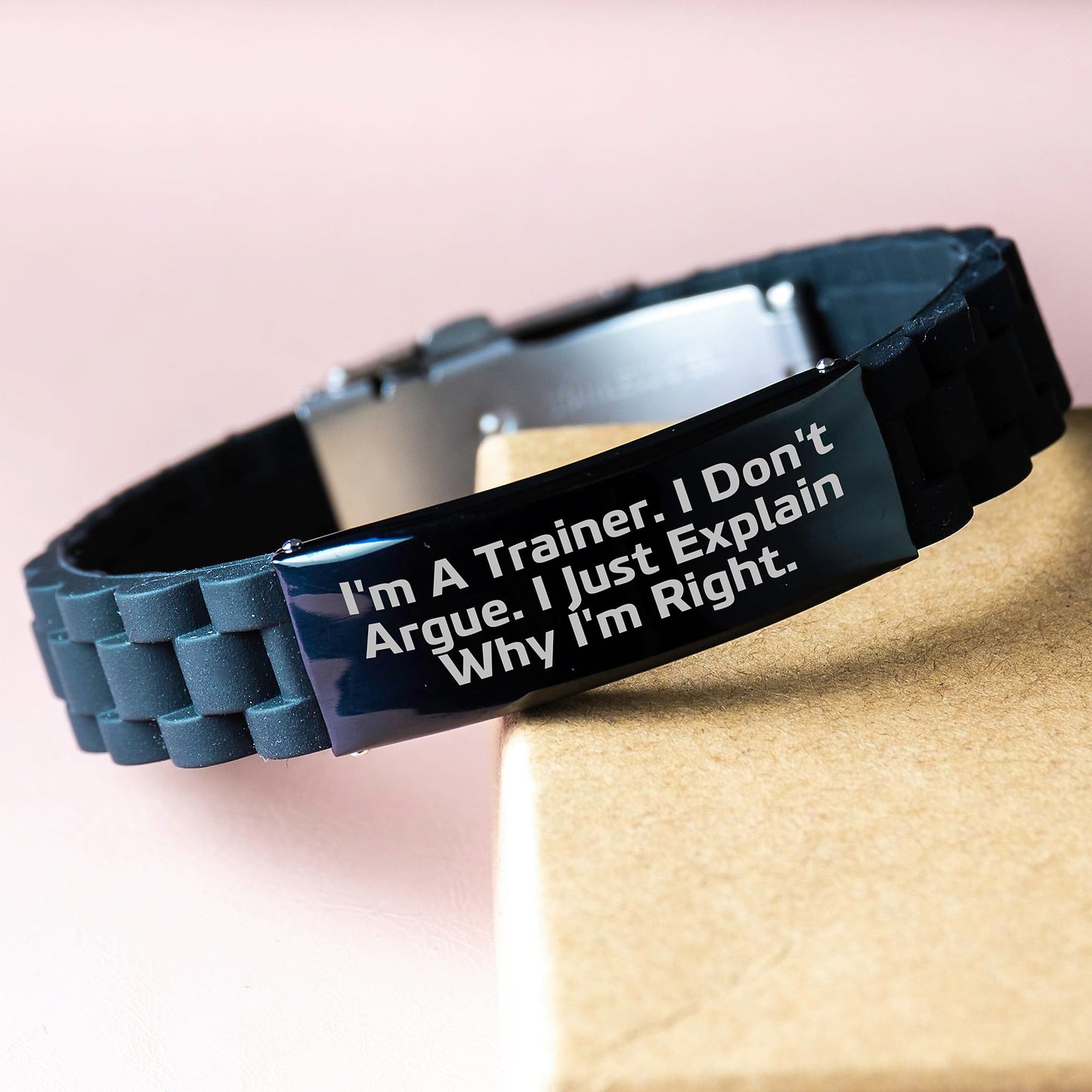 Funny Trainer Gifts from Friends for Men - I'm A Trainer. I Just Explain Why I'm Right. Glide lock Clasp Black Stainless Steel Silicone Adjustable Graduation Unisex - Image 3