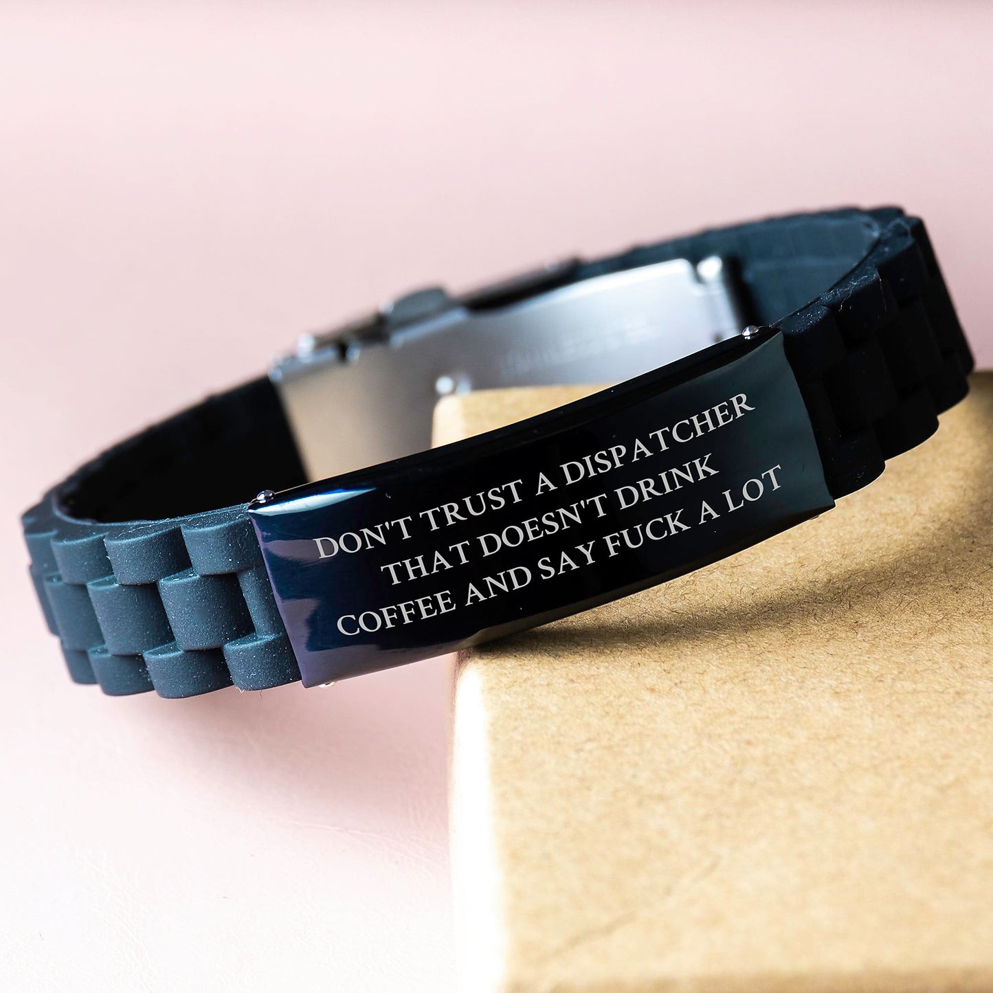 Funny Dispatcher Gifts - Glide lock Clasp Bracelet, 'Don't Trust A Dispatcher' Quote, Adjustable Black Stainless Steel, Silicone, and Silver, Graduation Unique Gifts from Friends - Image 3