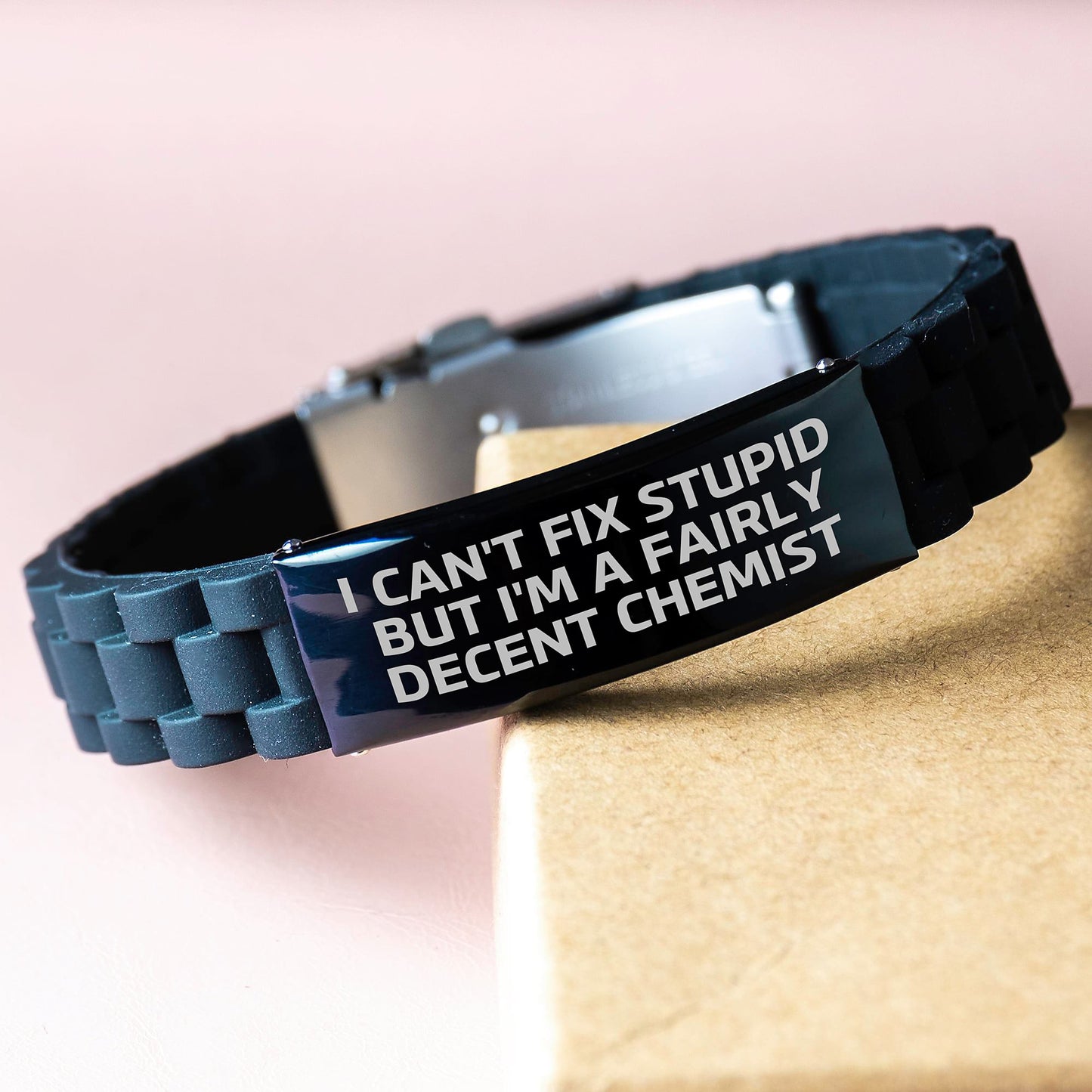 Chemist Gifts Funny Inspirational Quote Black Glide lock Clasp Bracelet for Men from Friends to Family - Image 3