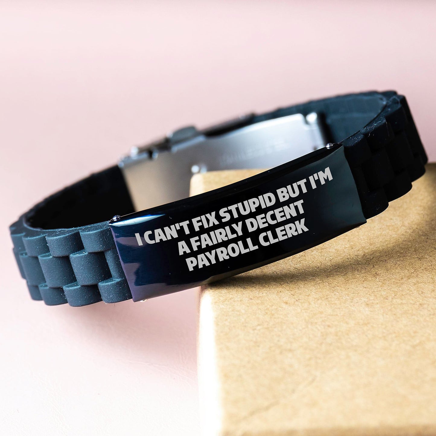 Payroll Clerk Humor Gifts for Men, I Can't Fix Stupid But I'm A Fairly Decent Payroll Clerk Glide lock Clasp Bracelet, Black Stainless Steel, Adjustable Graduation Unique Gifts from Friends - Image 3