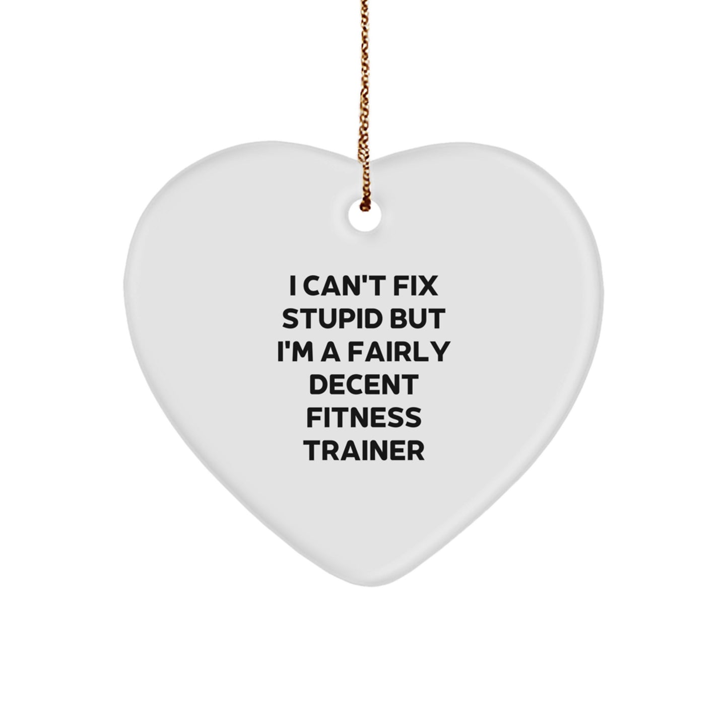Funny Fitness Trainer Gift - 'I Can't Fix Stupid' Heart Ornament for Men or Women, Christmas Unique Gifts from Friends or Family - Image 1
