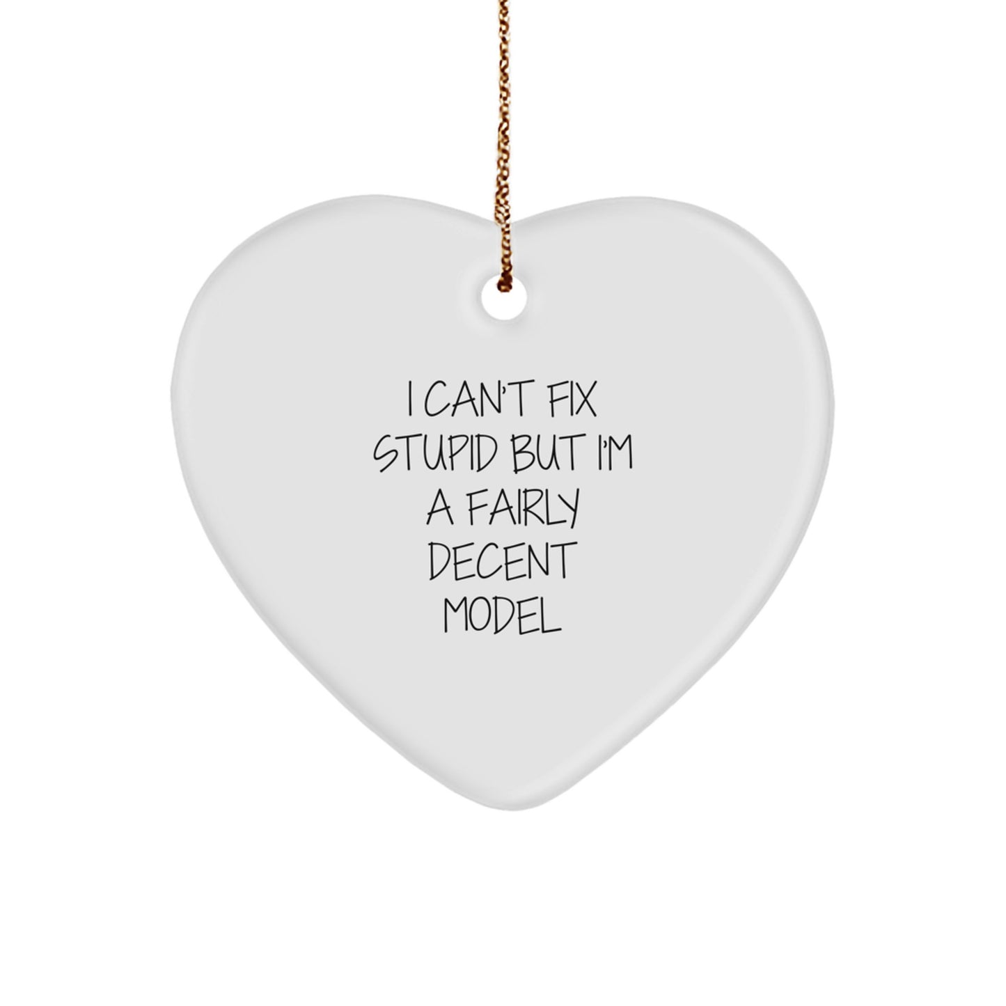 Funny Model Gifts from Friends for Model Enthusiasts - Heart Ornament with 'I Can't Fix Stupid But I'm A Fairly Decent Model' Quote, Christmas Unique Gifts - Image 1