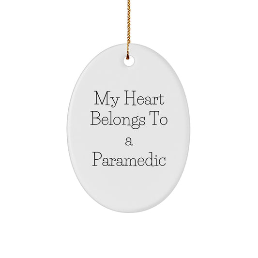 Rescue Worker Gifts, 'My Heart Belongs To A Rescue Worker' Oval Ornament, Funny Christmas Unique Gift for Rescue Worker, Gifts from Friends, Gifts for Rescue Worker - Image 1