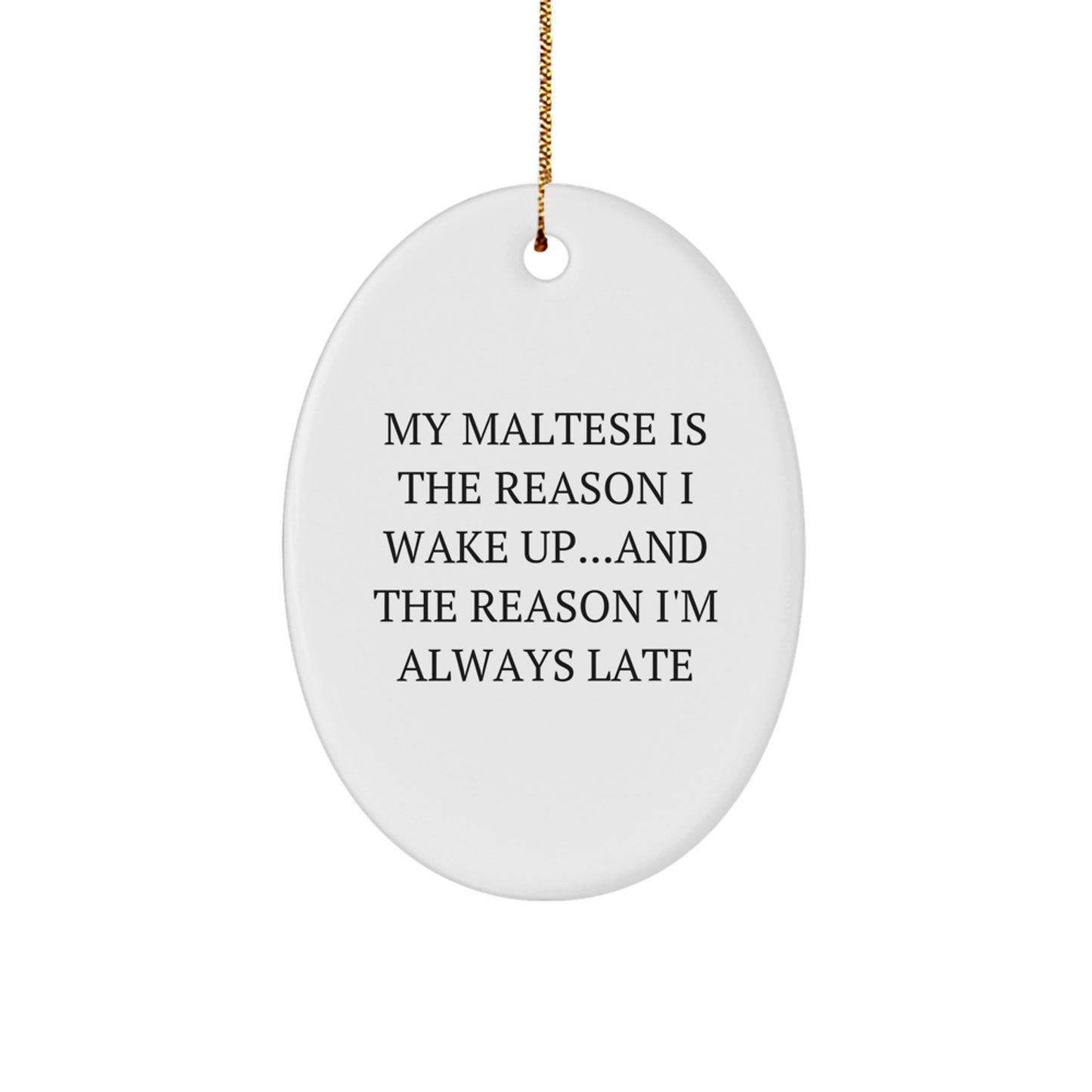 Funny Maltese Dog Gifts for Men from Friends - Oval Ornament My Maltese Is The Reason I Wake Up, Christmas Unique Gifts - Image 1