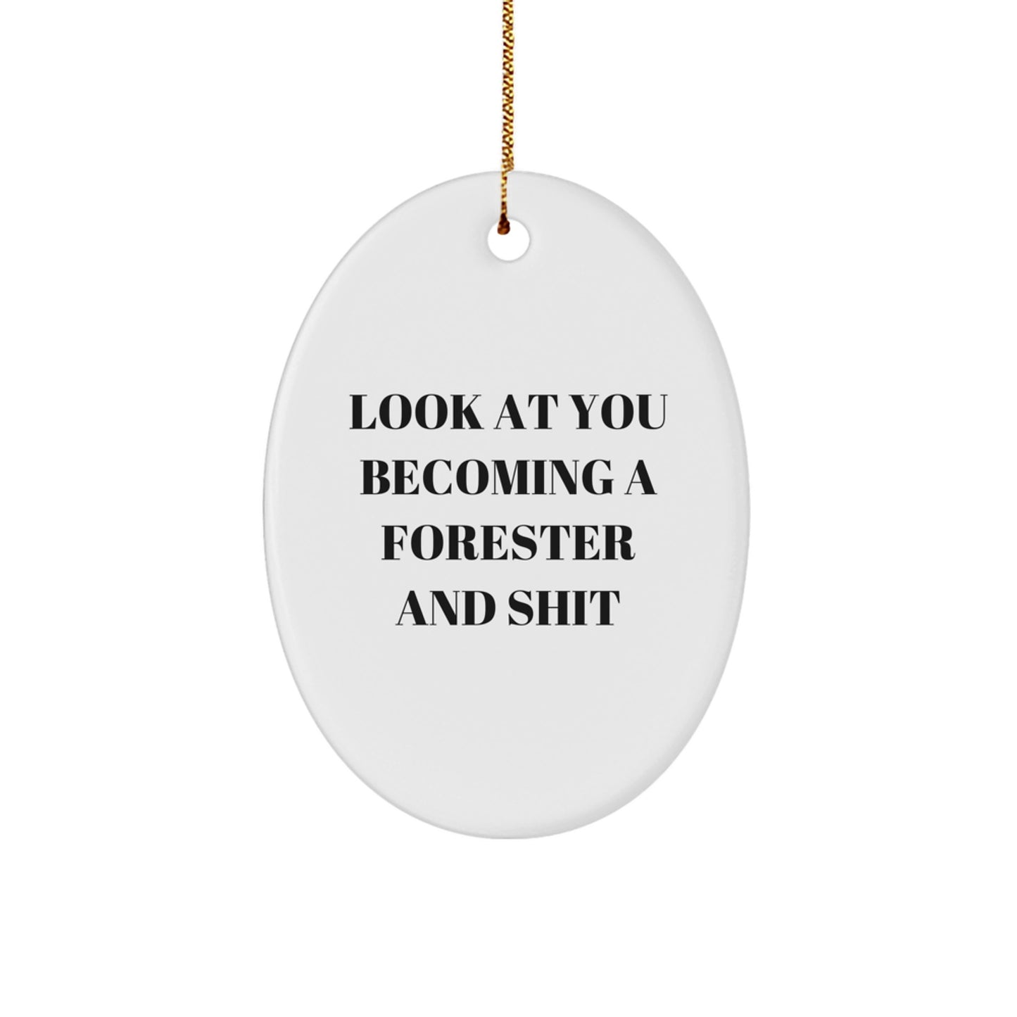 Funny Forester Gifts for Men from Friends - Look At You Becoming A Forester And Shit Oval Ornament, Christmas Unique Gifts - Image 1