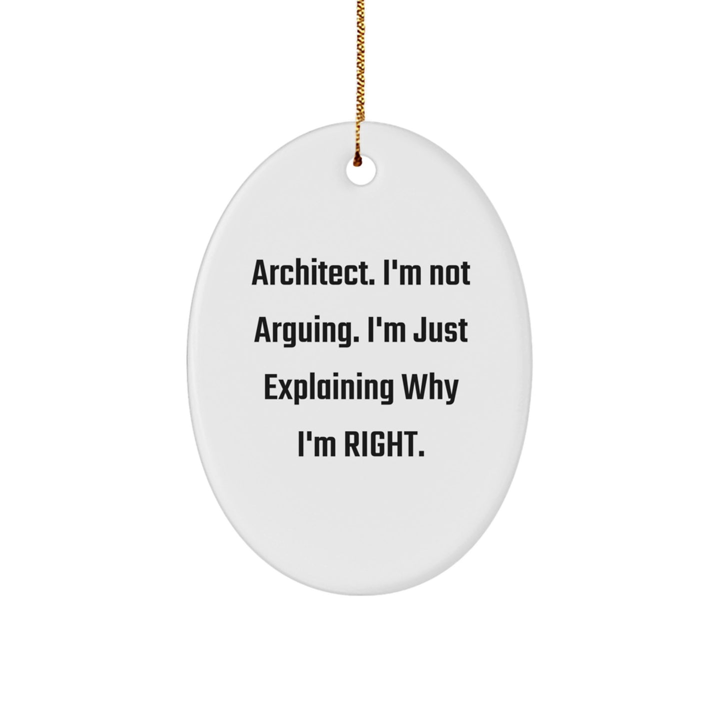 Architect Gifts, Christmas Unique Oval Ornament, 'I'm Not Arguing...' Funny Quote, Gifts from Family, for Architect - Image 1