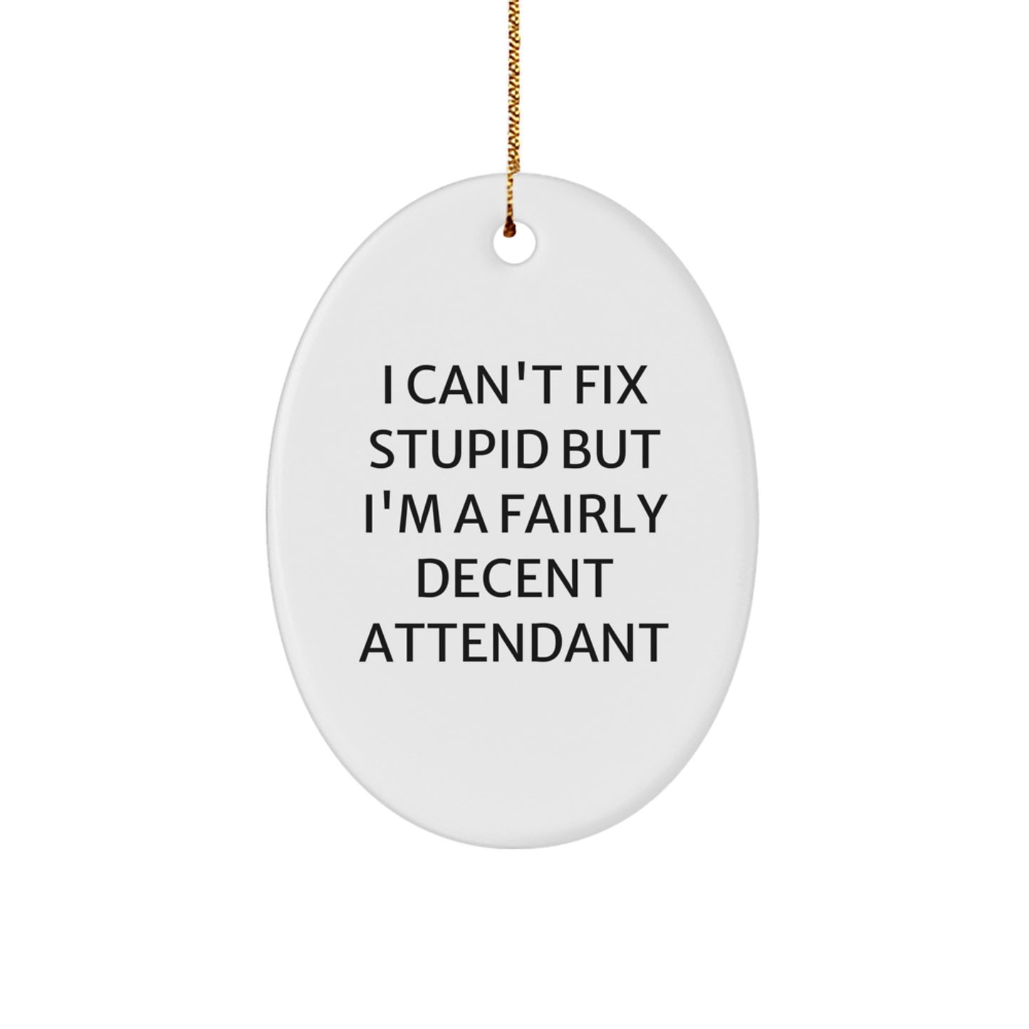 Funny Attendant Gifts from Friends, Family, or Coworkers - I Can't Fix Stupid But I'm A Fairly Decent Attendant Oval Ornament for Christmas - Image 1