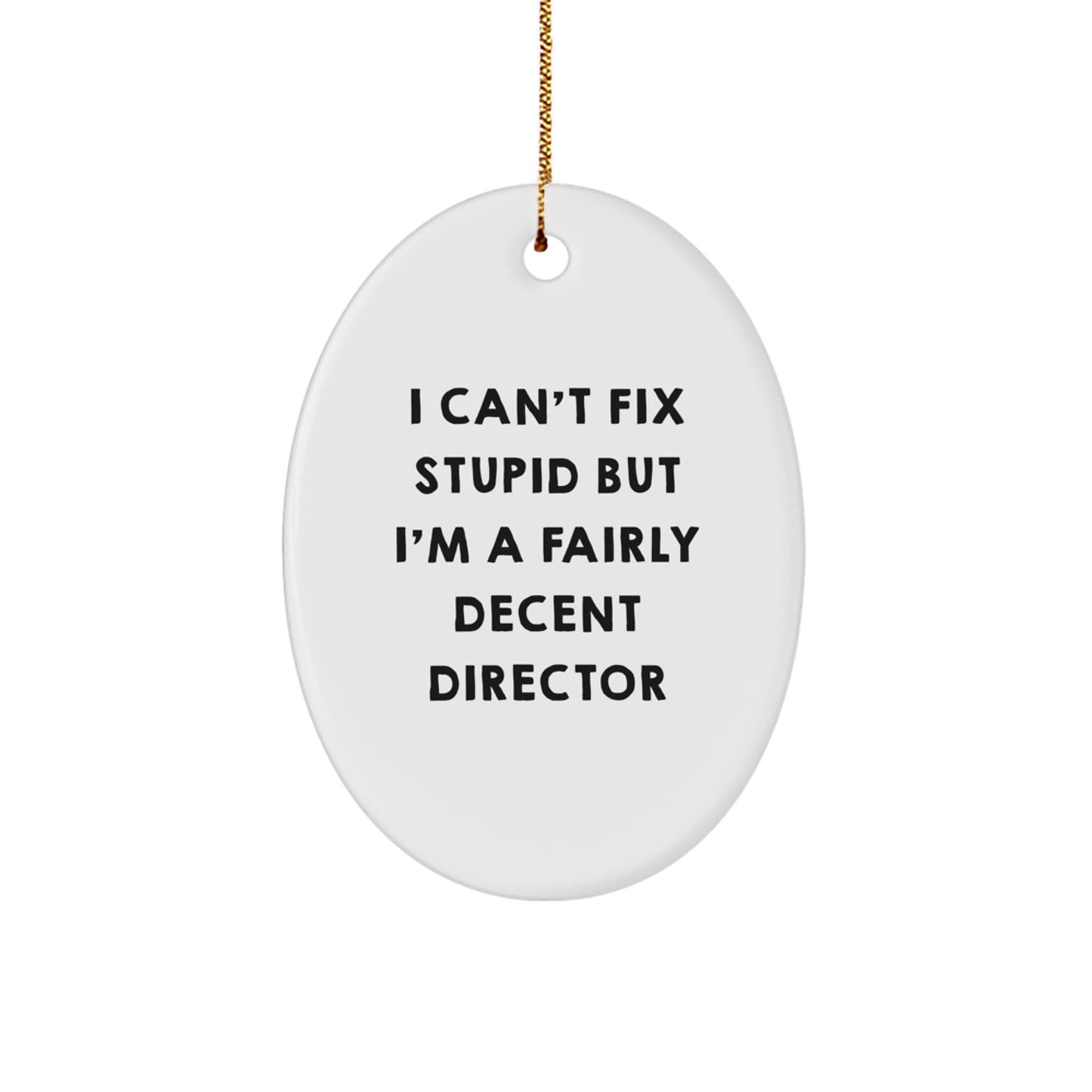 Funny Director Gifts from Friends - Oval Ornament with 'I Can't Fix Stupid But I'm A Fairly Decent Director' Quote - Christmas Unique Gifts for Director - Image 1
