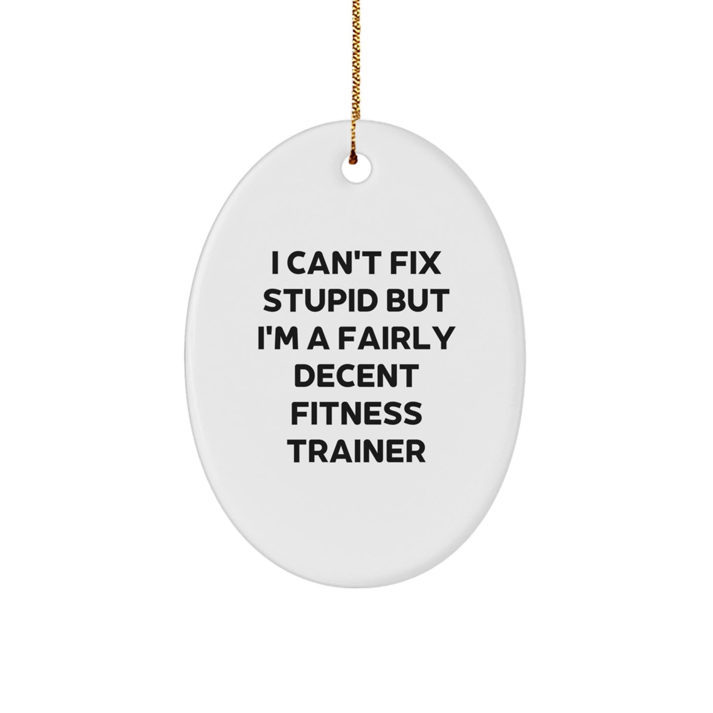 Fitness Trainer Oval Ornament Gifts from Friends for Christmas - 'I Can't Fix Stupid But I'm A Fairly Decent Fitness Trainer' Humorous Oval Decoration - Image 1