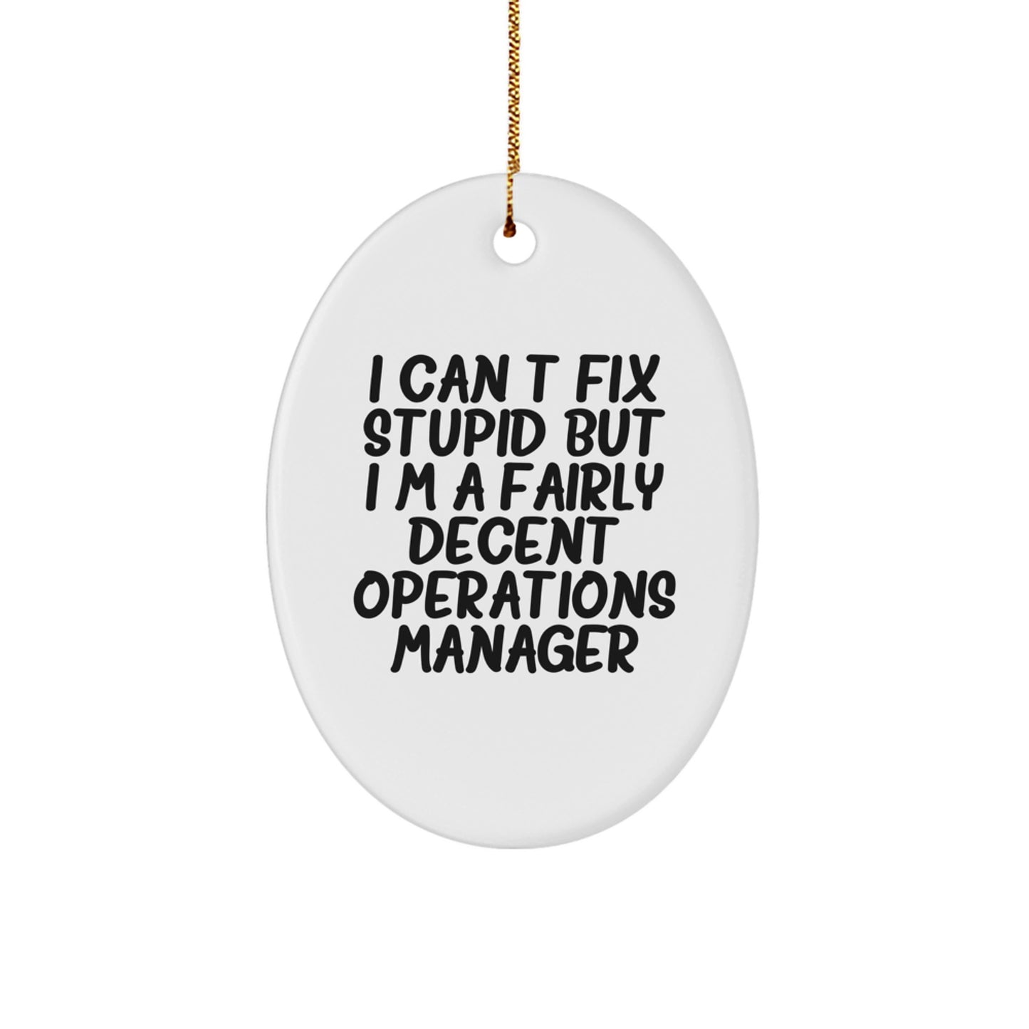 Funny Operations Manager Gift for Him or Her - I Can't Fix Stupid Oval Ornament, Perfect for Christmas from Friends or Coworkers - Image 1