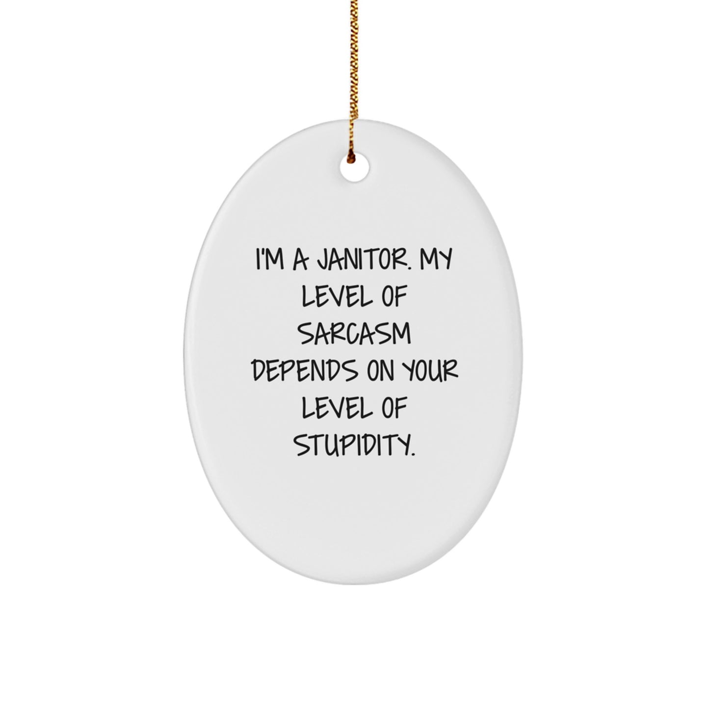 Funny Janitor Gifts from Men to Janitors - Oval Ornament with Sarcasm Quote, Perfect for Christmas - Image 1