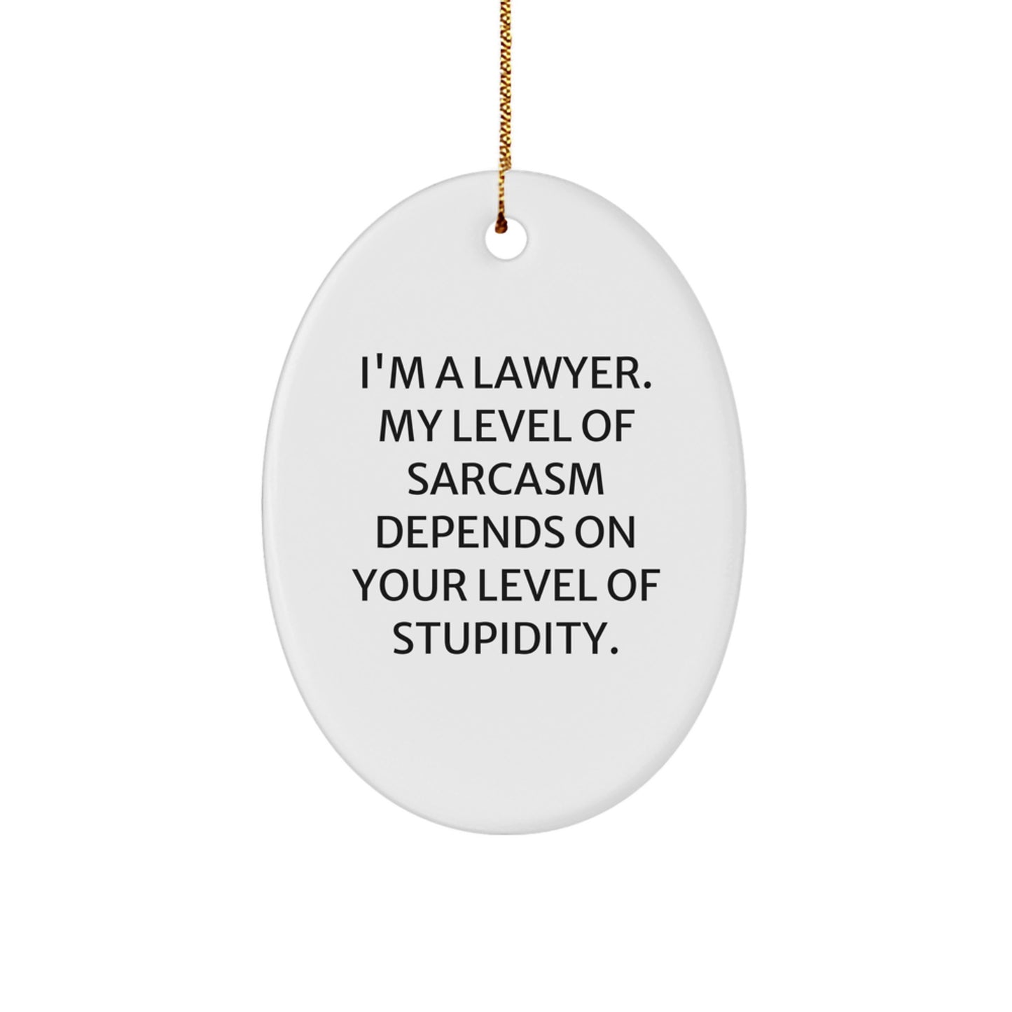 Lawyer Gifts - Funny Oval Ornament, 'I'm A Lawyer. My Level Of Sarcasm Depends On Your Level Of Stupidity.' - Gifts from Men for Lawyer Friends, Coworkers, Family - Christmas Unique Gift - Image 1