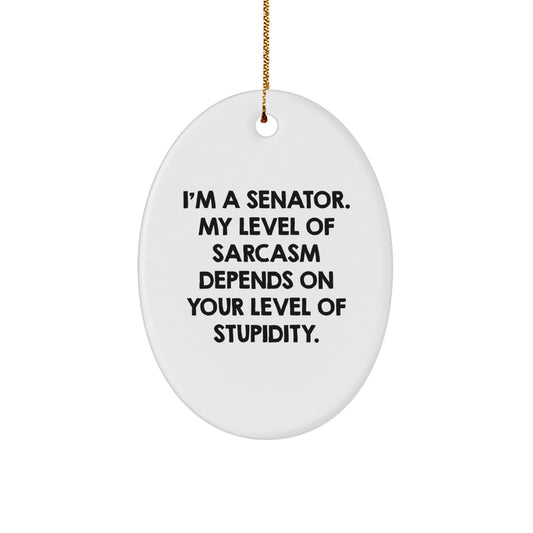 Senator Gifts from Friends - Oval Ornament with Funny Quote - I'm A Senator. My Level Of Sarcasm Depends On Your Level Of Stupidity. - Christmas Unique Gifts - Image 1