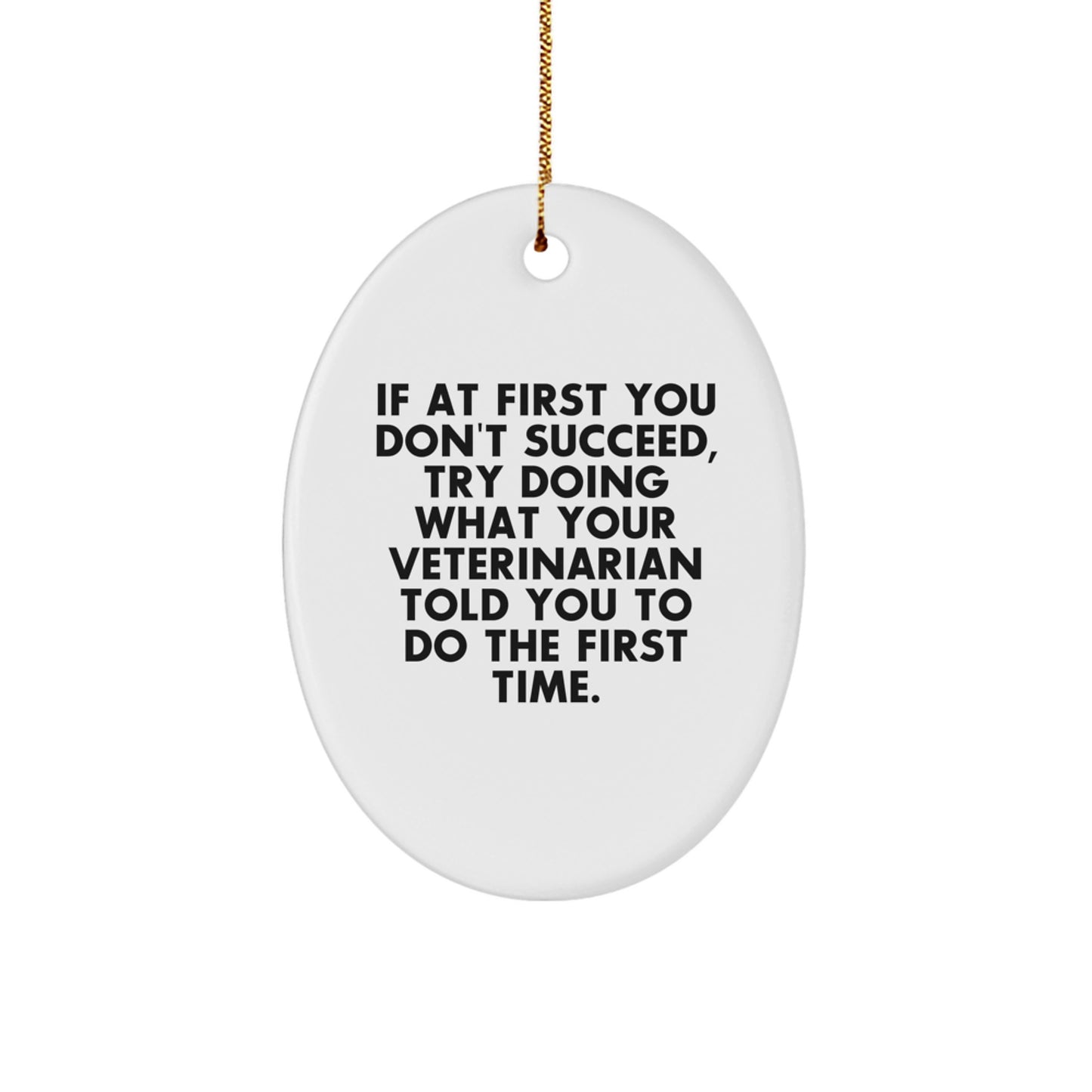 Veterinarian Humor Gifts from Friends, Funny Oval Ornament for Veterinarian, Christmas Unique Gifts for Veterinarian, If At First You Don't Succeed Quotes - Image 1