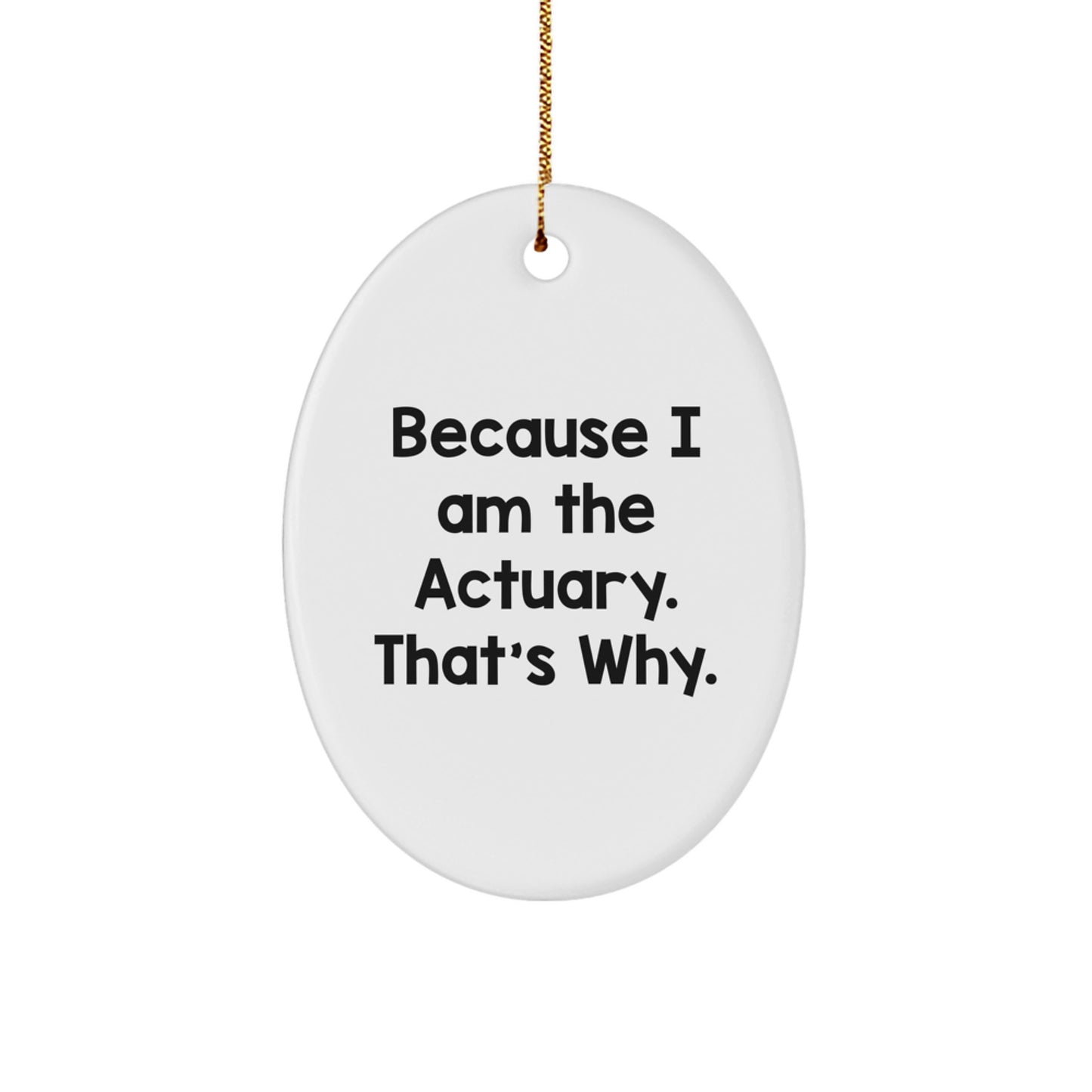 Actuary Gifts, Funny Oval Ornament, Because I Am The Actuary. That's Why., Gifts from Men to Actuary Friends for Christmas - Image 1