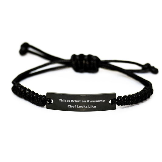 Chef Gifts from Friends, 'This Is What An Awesome Chef Looks Like', Adjustable Black Rope Bracelet for Men, Women, Family Graduation Unique Gifts - Image 1