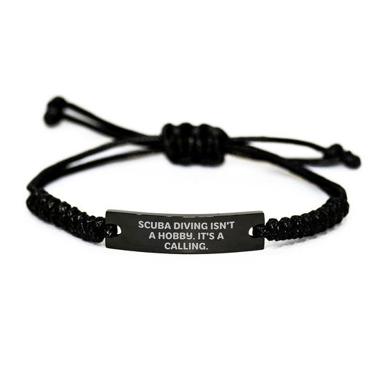 Scuba Diving Gifts from Friends - Inspirational Rope Bracelet for Scuba Diving Enthusiasts, Birthday Unique Gifts for Men, 'Scuba Diving Isn't A Hobby. It's A Calling.' Quote, Adjustable Black Rope - Image 1