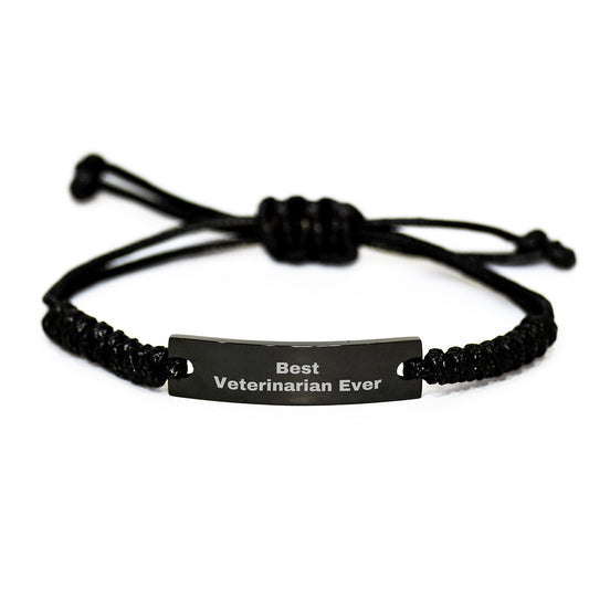 Best Veterinarian Ever Funny Quotes Rope Birthday Unique Gift for Her from Friends or Family, Adjustable Black Rope Bracelet - Image 1