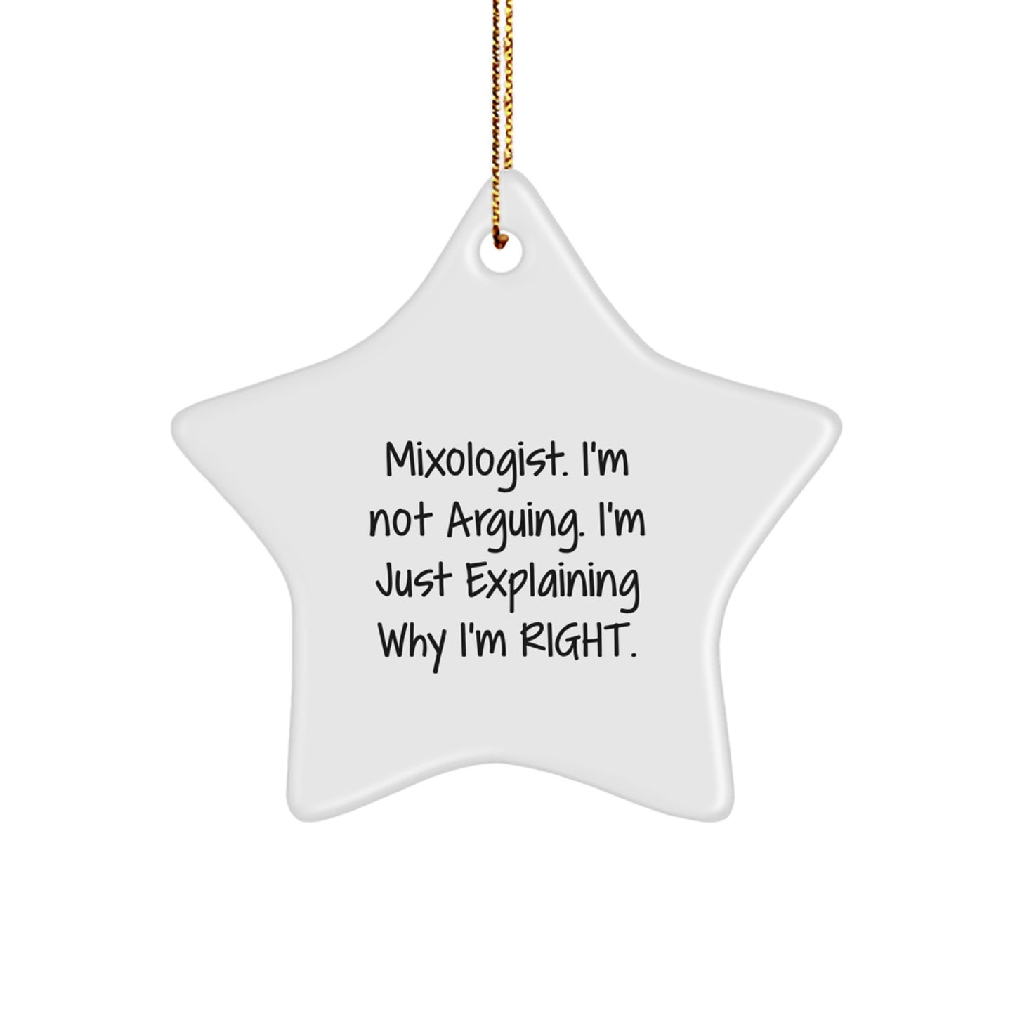 Funny Mixologist Gifts from Friends for Christmas - Star Ornament with 'I'm Not Arguing. I'm Just Explaining Why I'm Right.' Quote, Perfect for Men or Women - Image 1