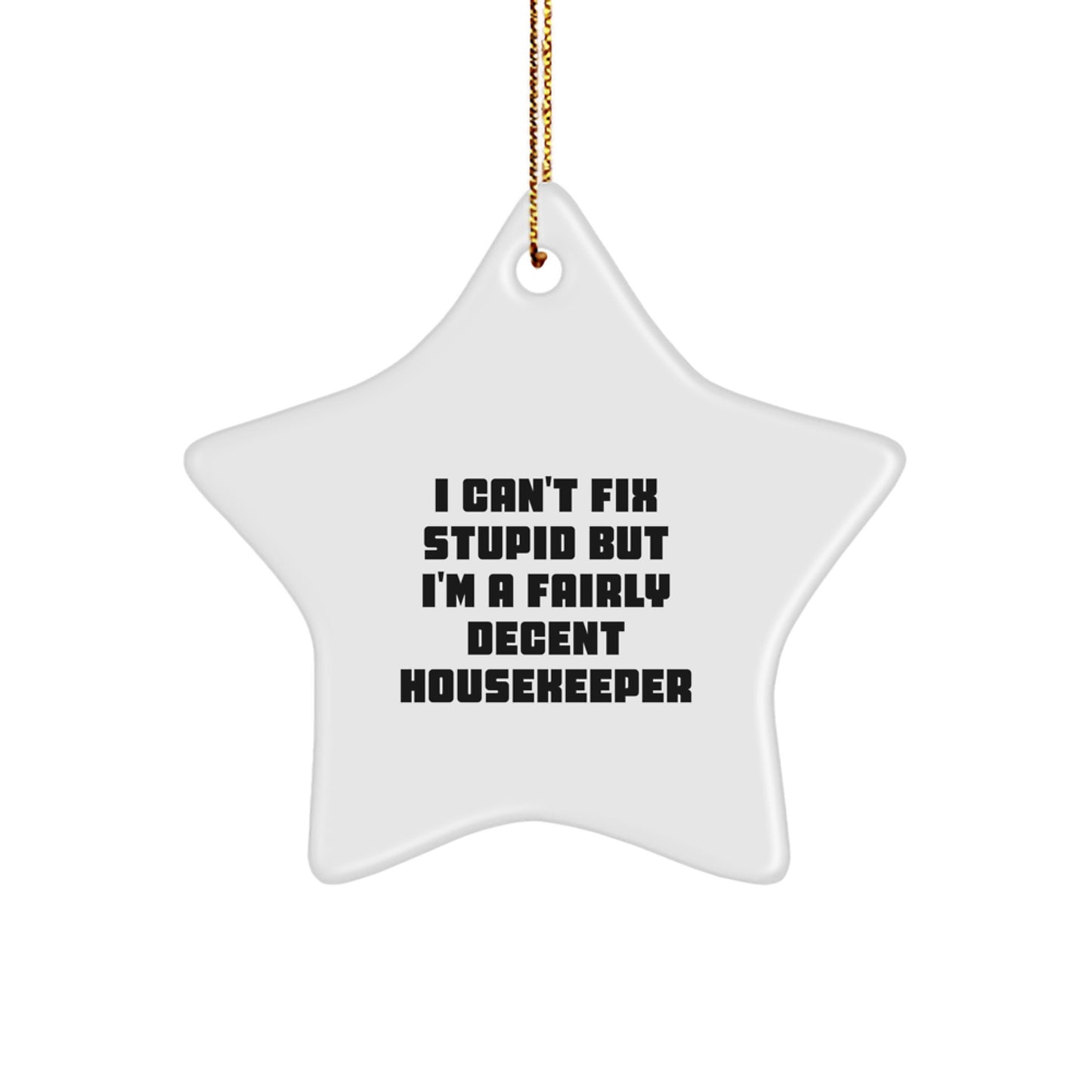 Funny Housekeeper Gifts from Men - I Can't Fix Stupid But I'm A Fairly Decent Housekeeper Star Ornament for Christmas - Image 1