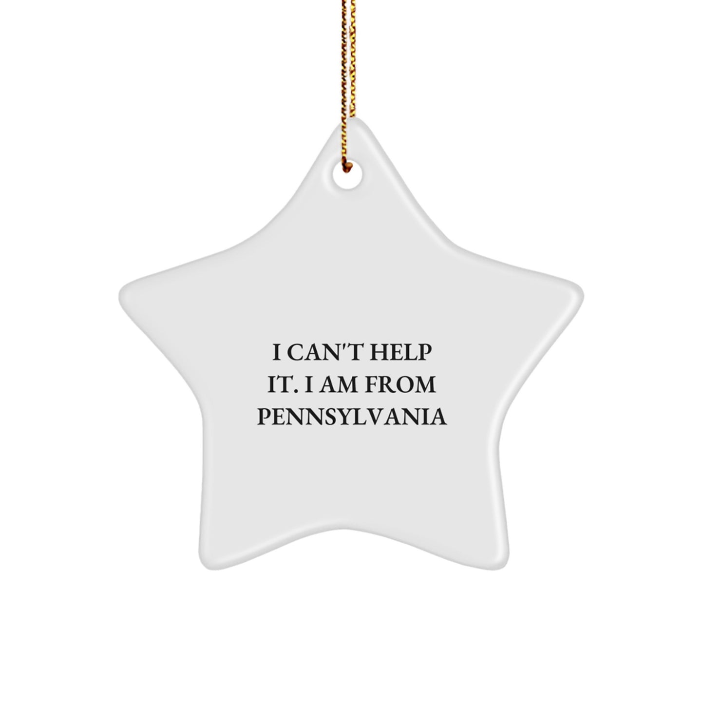 Pennsylvania Proud Star Ornament, 'I Can't Help It. I Am From Pennsylvania' Funny Quote, White Color, 3.25 Tall, Gifts for Men, Women, Friends from Pennsylvania, Christmas Unique Gifts - Image 1