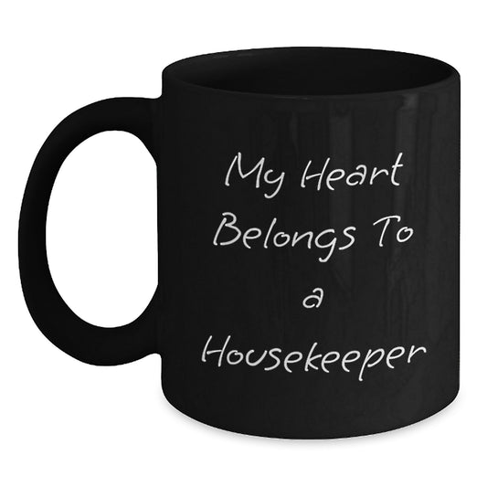 Funny Housekeeper Gifts from Men for Housekeeper Black Coffee Mug, 'My Heart Belongs To A Housekeeper', Birthday Unique Gifts for Her - Main