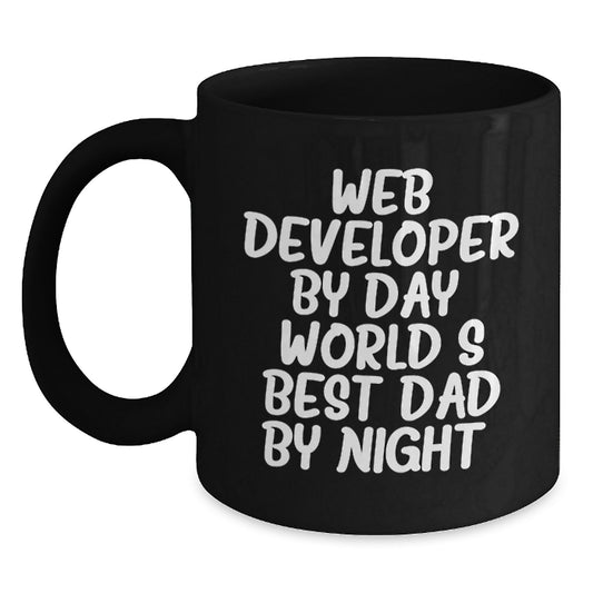 Web Developer Gifts, Funny Black Coffee Mug for Graduation, 'Web Developer by Day, World's Best Dad by Night' - Gifts from Dad to Web Developer Friends - Main
