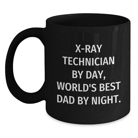 X-Ray Technician Gifts for Him, Funny Black Coffee Mugs with Quote 'X-Rayer By Day, World's Best Dad By Night.' - Unique Graduation Gift from Family to X-Ray Tech - Main
