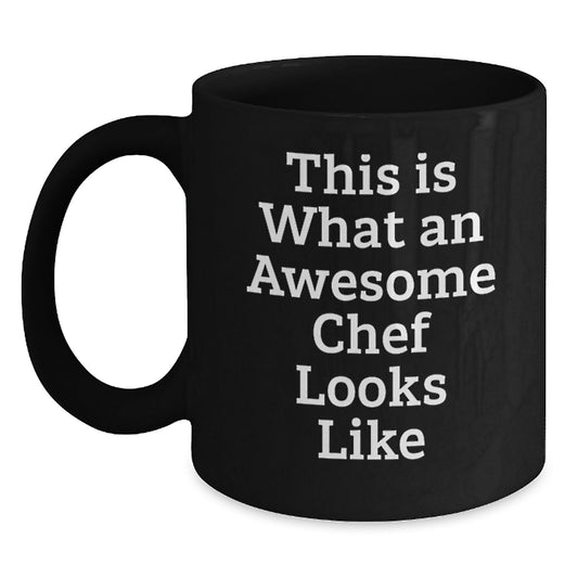 Funny Chef Gifts for Graduation, Black Coffee Mug with 'This Is What An Awesome Chef Looks Like' Quote, Microwave and Dishwasher Safe, Gifts from Friends for Chef - Main