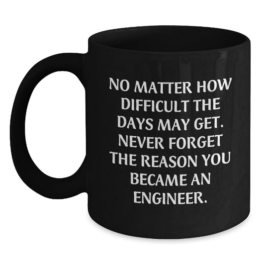 Inspiring Engineer Gifts from Friends, Coworkers, and Family - 'No Matter How Difficult The Days May Get...' Black Coffee Mug, 11oz or 15oz, Microwave and Dishwasher Safe - Main