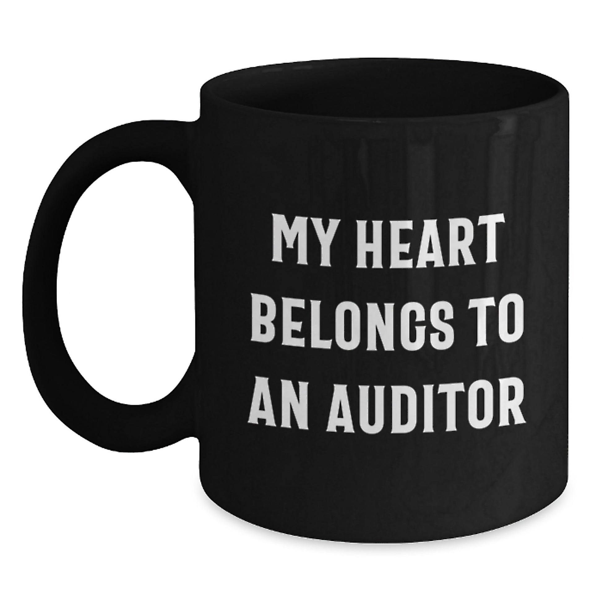 Funny Auditor Gifts for Him, My Heart Belongs to An Auditor Black Coffee Mug, Birthday Unique Presents from Friends, Family, or Coworkers - Main