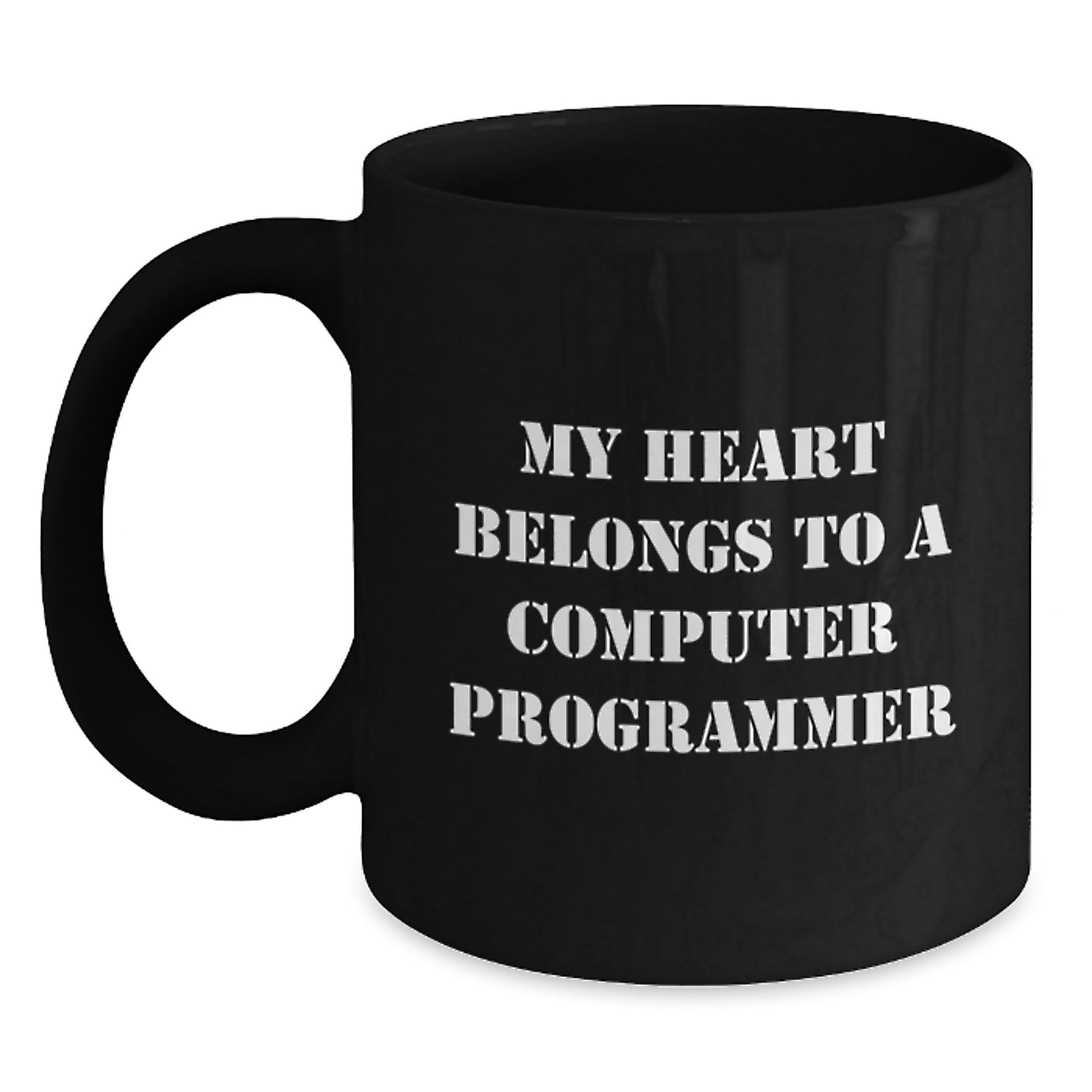 Funny Computer Programmer Gifts from Friends, Black Coffee Mugs for Birthday, 'My Heart Belongs To A Computer Programmer' Quote, Gifts for Computer Programmers - Main