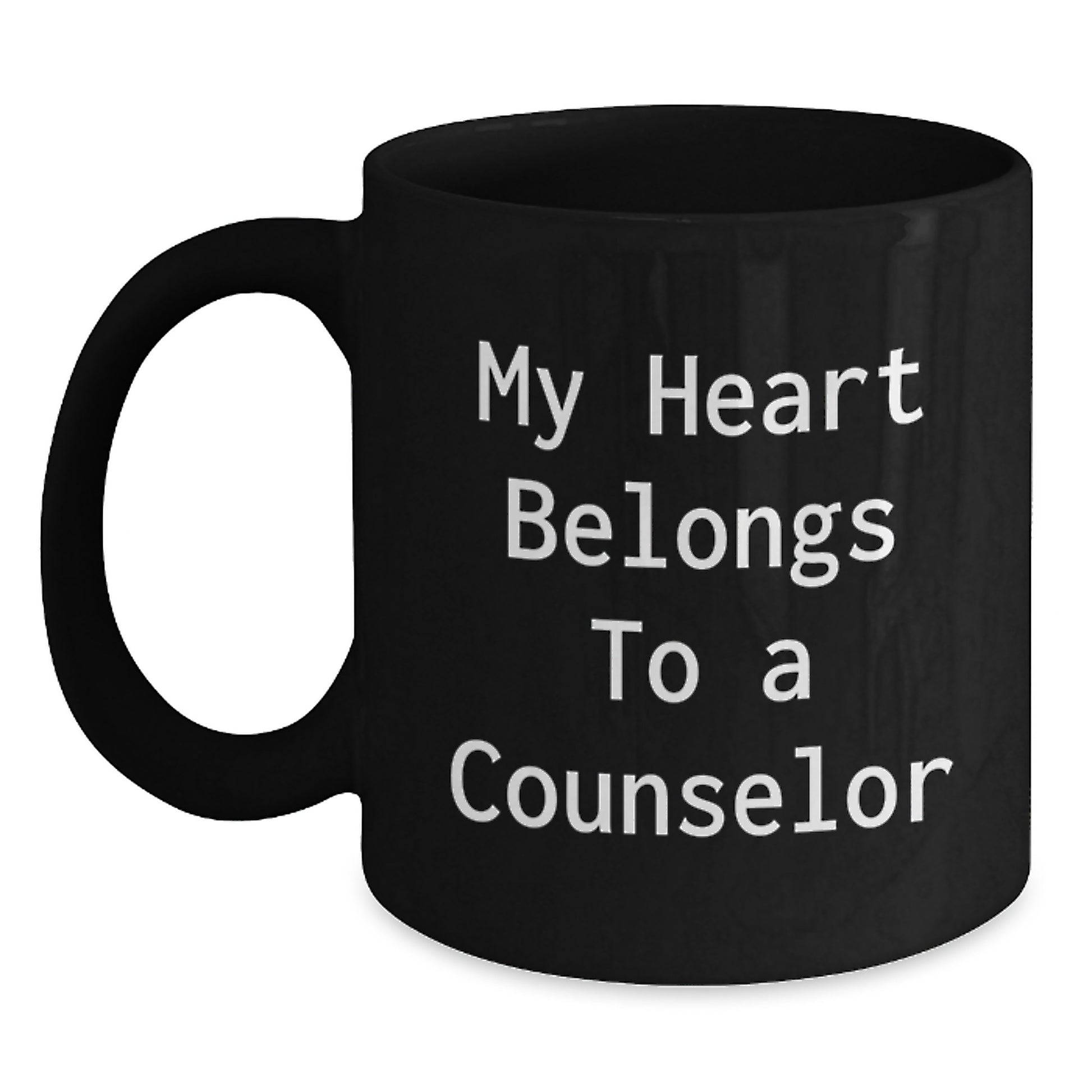 Funny Counselor Gifts: Gifts from Friends for Counselor Birthday, Black Coffee Mug with My Heart Belongs To A Counselor Quote, Inspirational Counselor Mug, Counselor Appreciation Gifts - Main