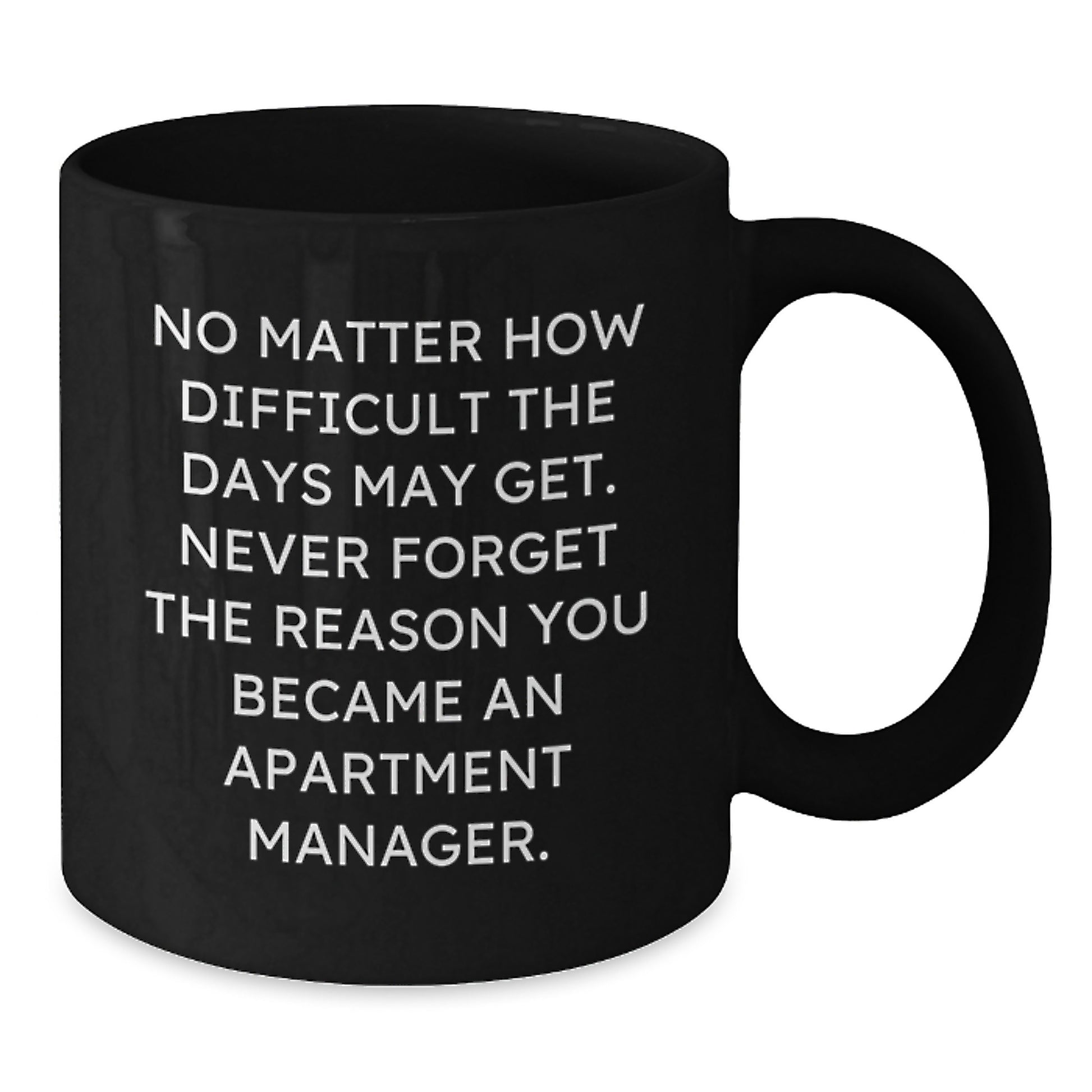 Inspiring Apartment Manager Gifts from Friends for Graduation, Black Coffee Mug with Motivational Quote, 11oz or 15oz, Microwave and Dishwasher Safe - Additional